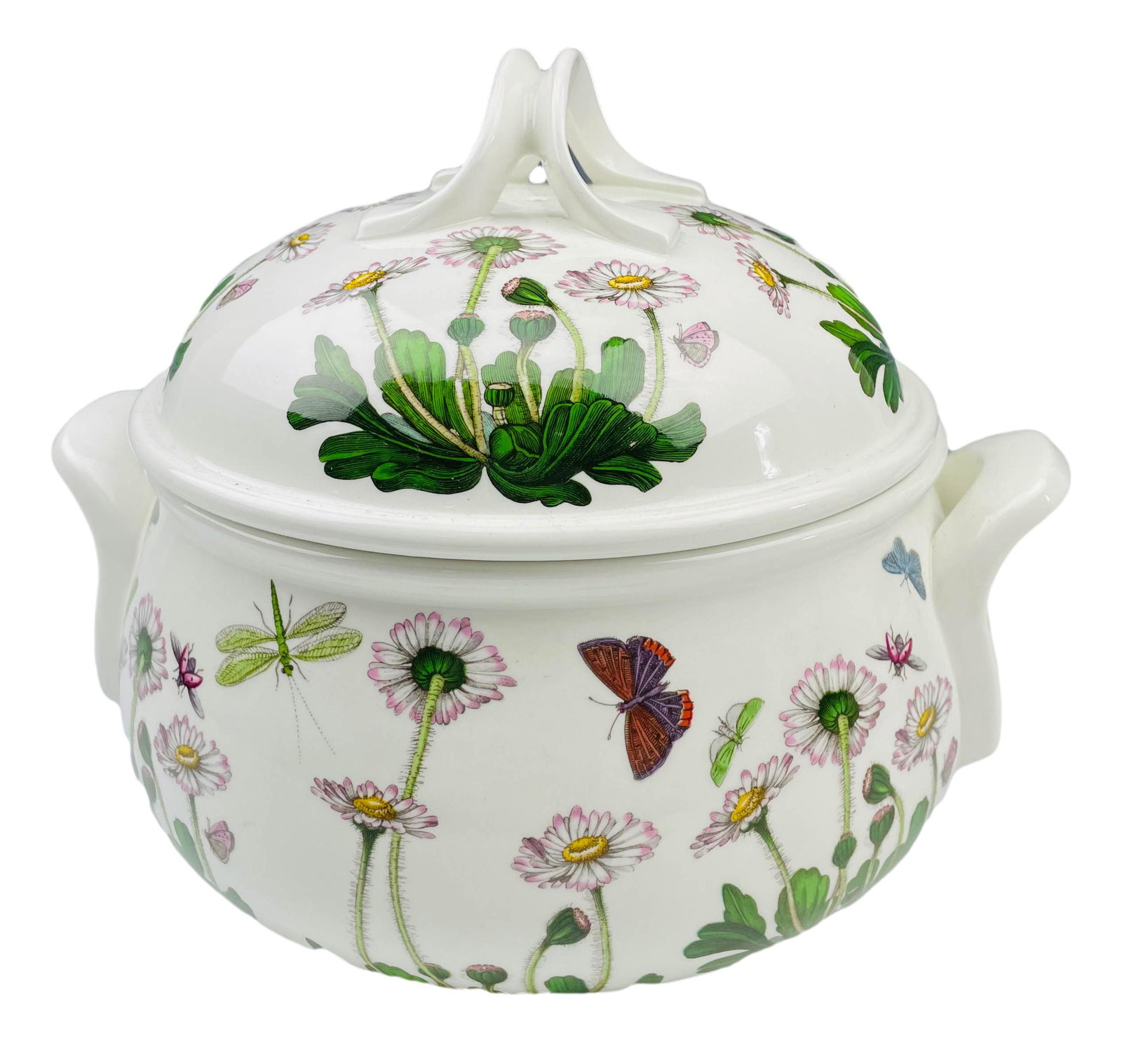Portmeirion Botanic Garden Daisy Soup Tureen w Lid: Designer Susan Williams Ellis ( 1918 - 2007 ). One of Britain's most celebrated designer of the 20th century. Co founder of Portmeirion Pottery. Subject matter features botanical designs and flutterin