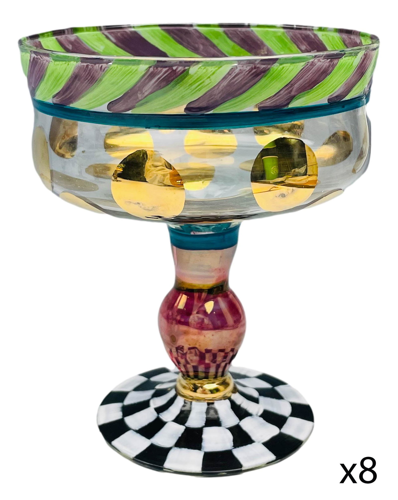 MacKenzie Childs Courtly Check 8 Champagne Sherbet: MacKenzie Childs Ltd is a manufacturer of ceramics and retailer of hand painted imported furniture and home decor based in Aurora, New York. Founded by Victoria and Richard MacKenzie Childs ~ 1983. Pa