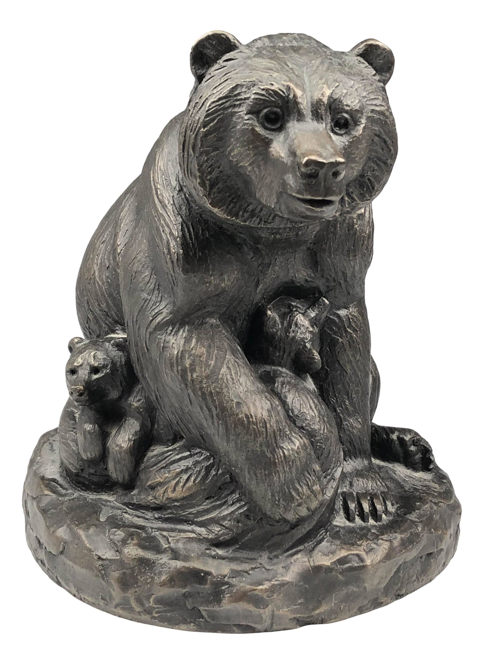Joseph Boulton (1896-1981) Bear w/ Cub Sculpture: Joseph M Lorkowski Boulton (American, 1896 - 1981 ). Subject matter features a mother bear protectively embracing her cubs, and attentive look on her face as she looks yonder. Measures 9 1/4" x 7 1/2"