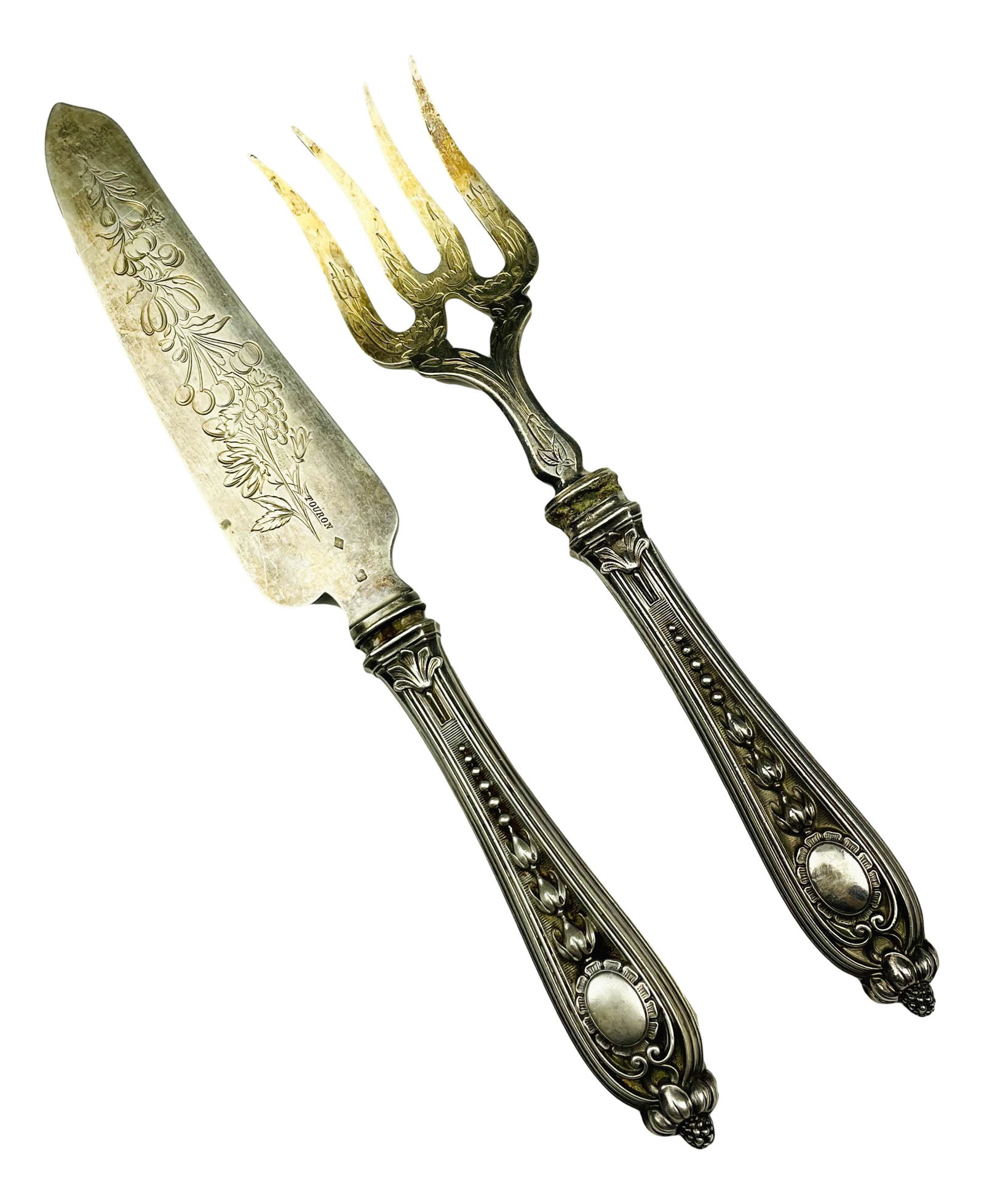 Antique 800 French Silver Ornate Fish Fork & Knife (1 of 6)