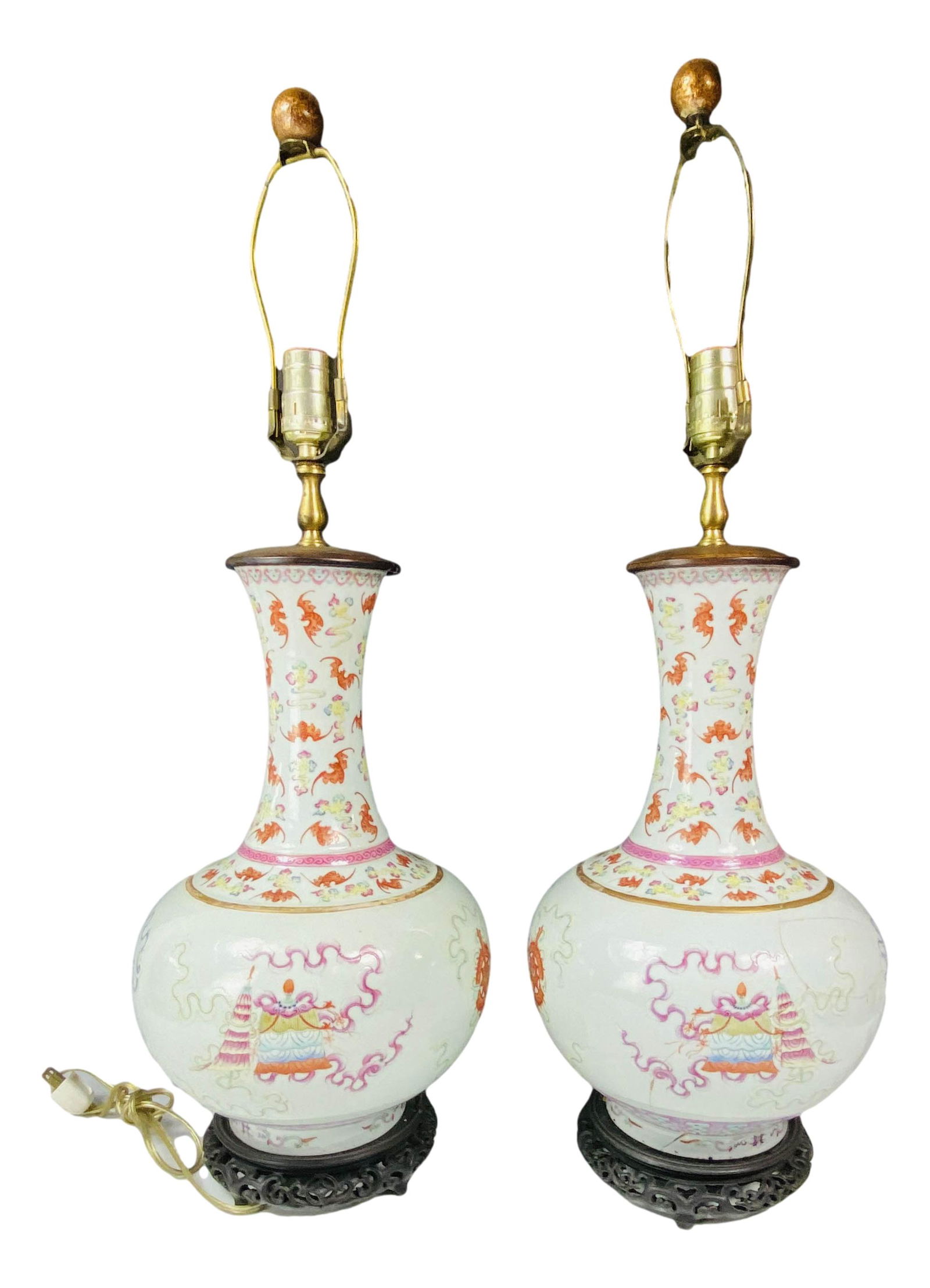 Chinese Export Famille Rose Porcelain Lamps x 2 (1 of 10)