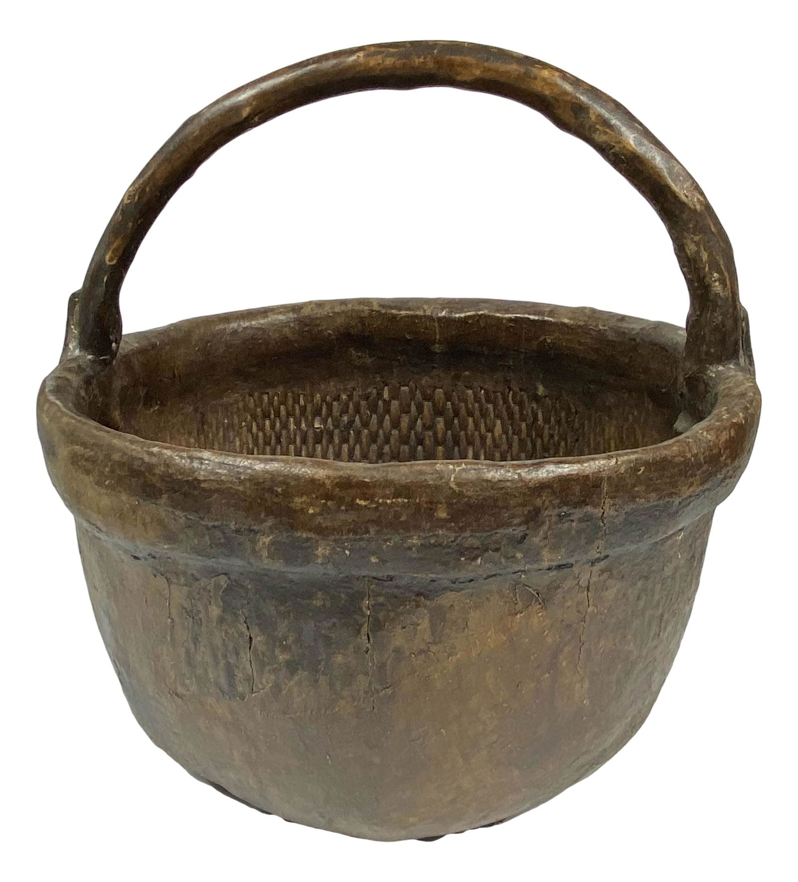 Chinese Marked Paper Mache Large Handled Basket (1 of 6)