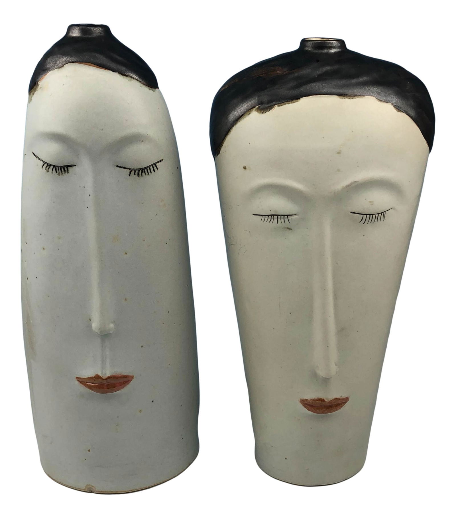 Mid Century Modern Studio Pottery Head Vases x 2 (1 of 7)