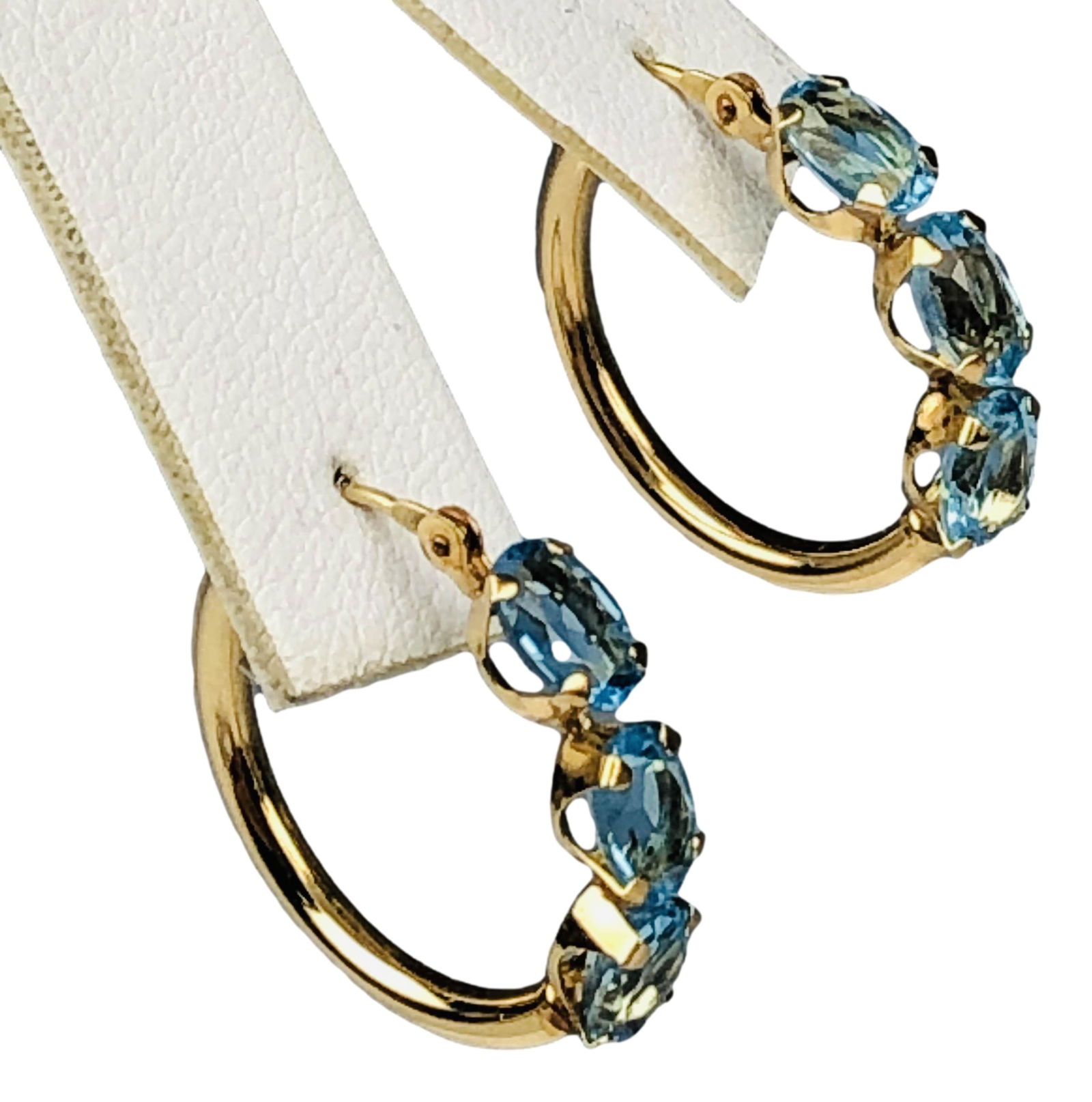 14K Gold Blue Topaz Pair Huggie Hoop Earrings (1 of 4)