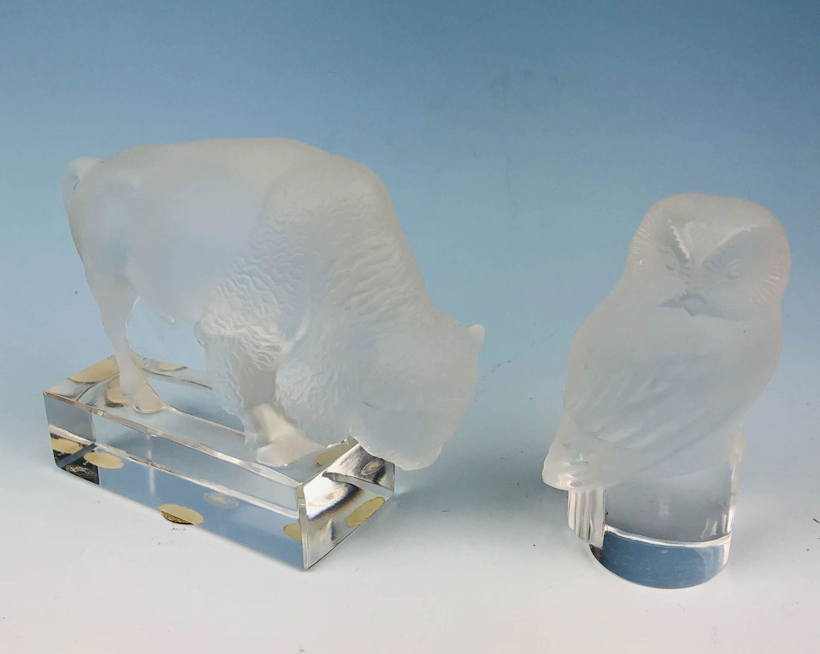 Lalique Bison Owl French Frosted Crystal Figurines (1 of 4)