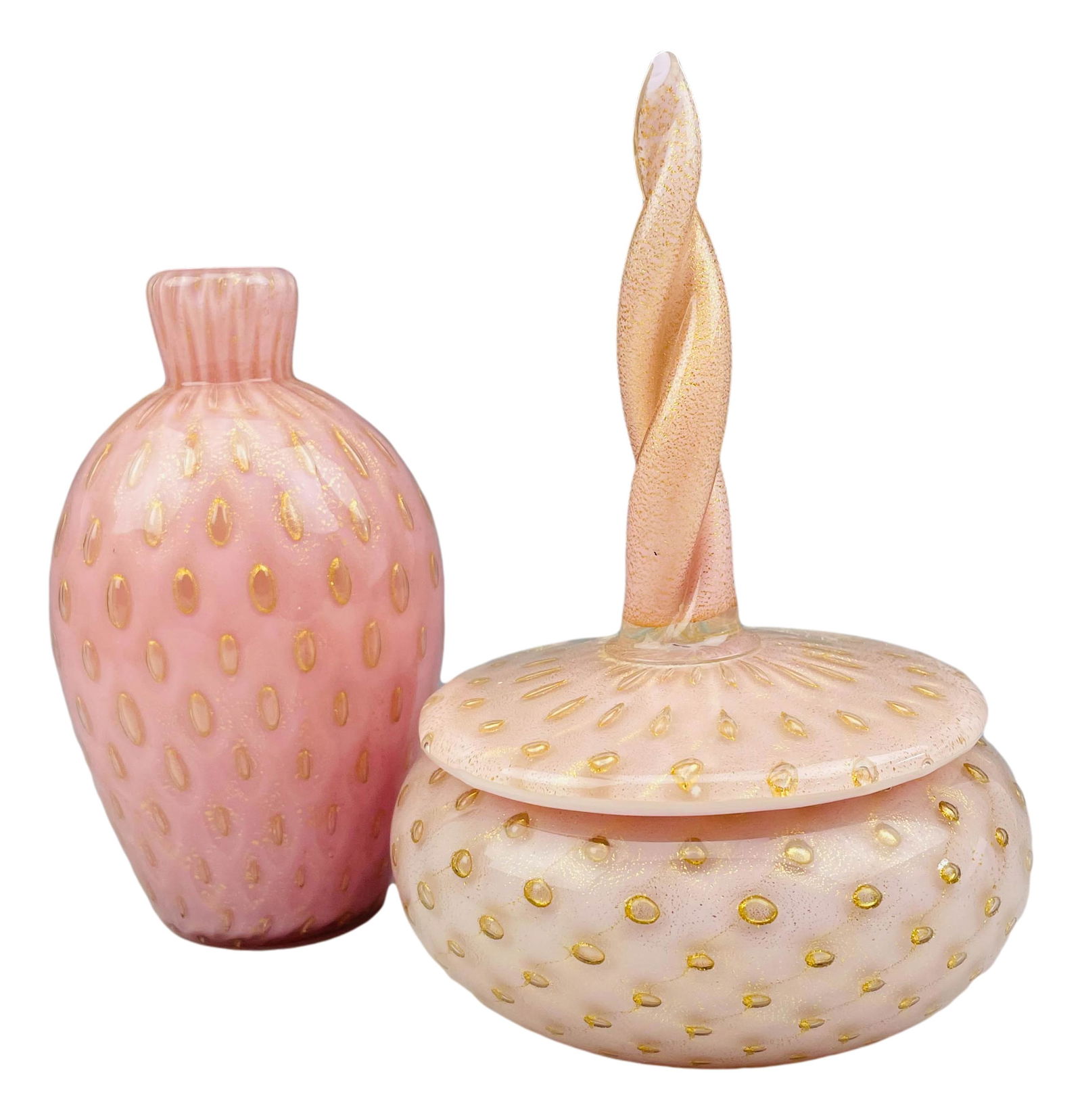 Murano Venetian Cased Pink Gold Dust Jar & Vase (1 of 6)