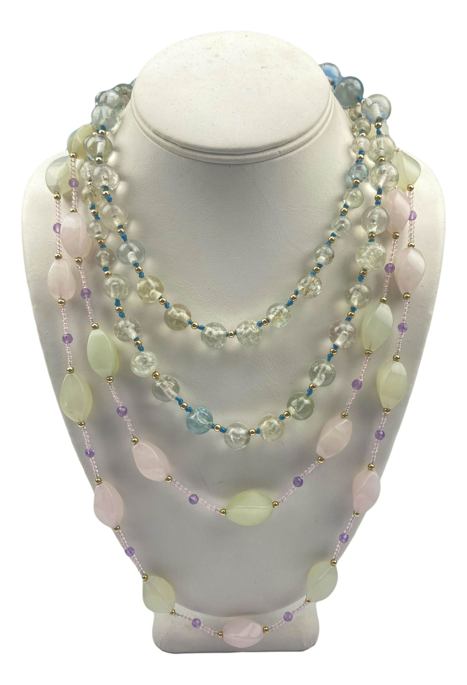 Rock Crystal & Rose Quartz w/14K Bead Necklace x 2 (1 of 3)