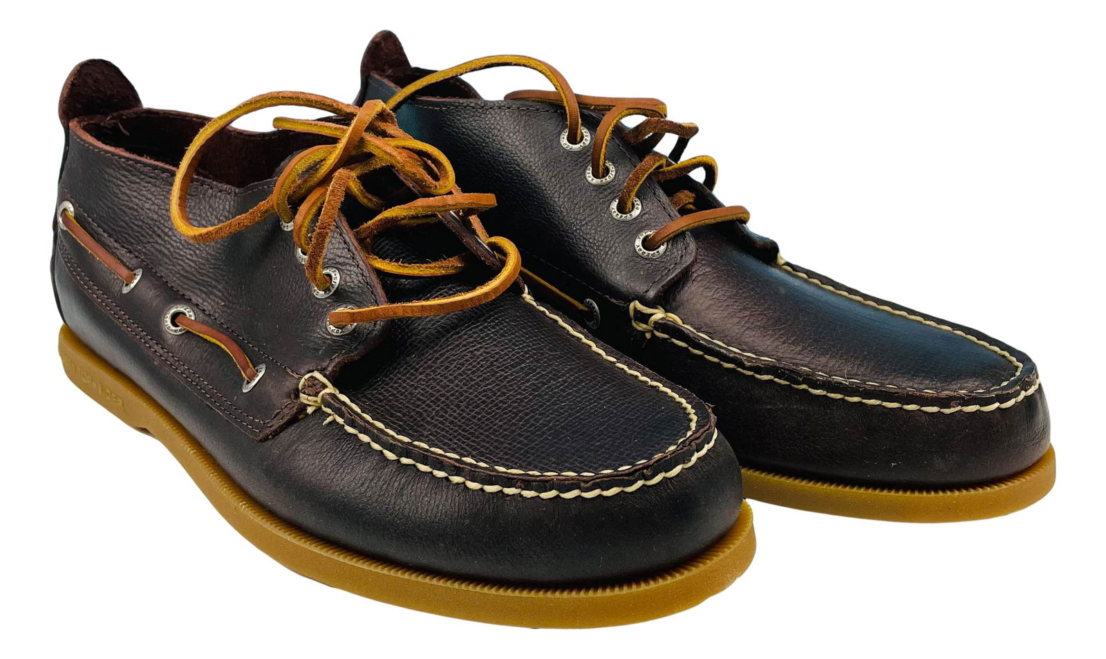 Sperry Top Sider Brown Leather Boat Shoe Sz 10.5M: Pair of leather boat shoes that appear to be brand new and never been worn. Features moccasin stitched toe, rust resistant eyelets and slotted collars. Synthetic soles. Size 10.5 M. Signed ~ marked Sp