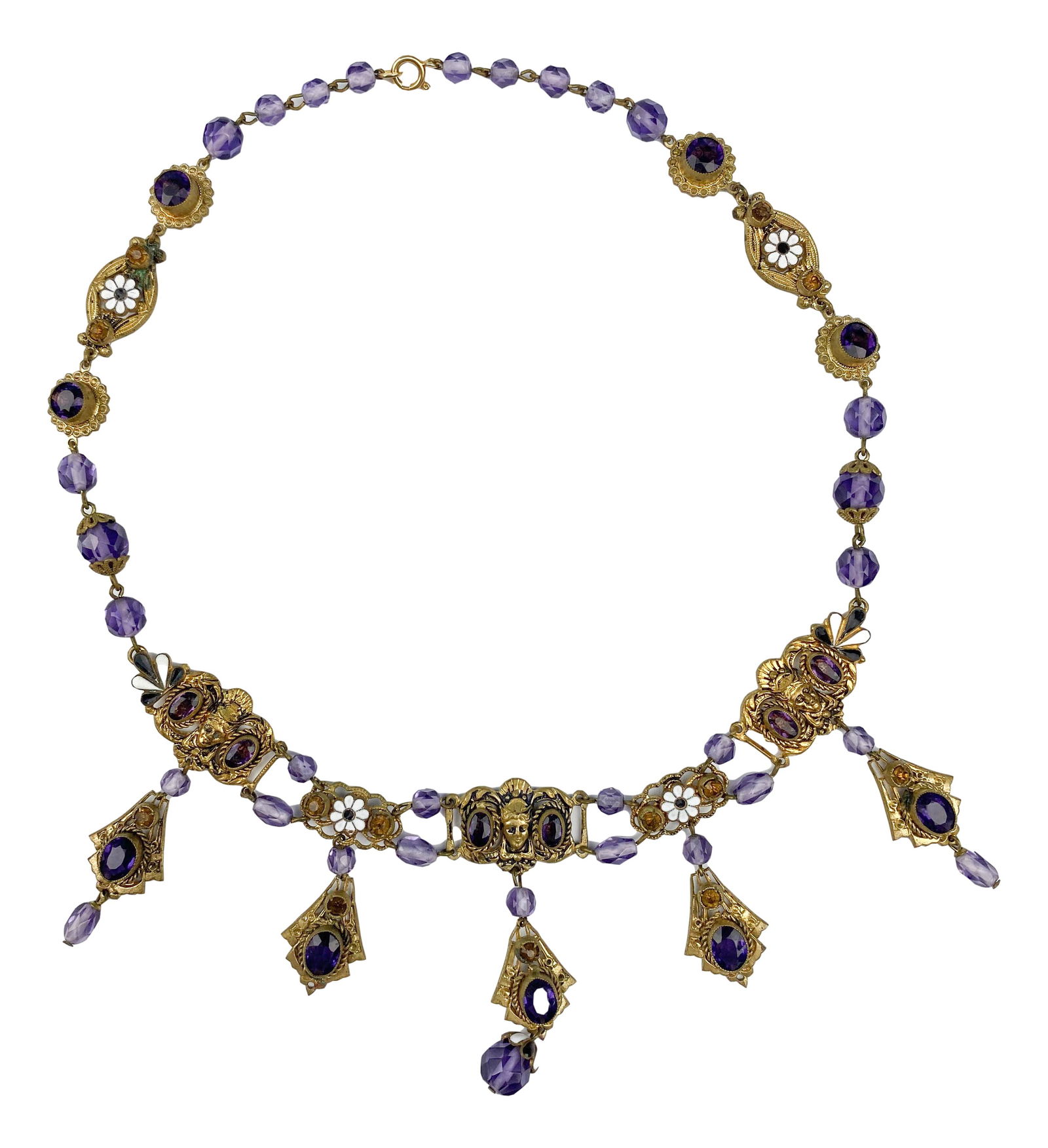 Antique Victorian Gold Plate Enamel Glass Necklace (1 of 4)