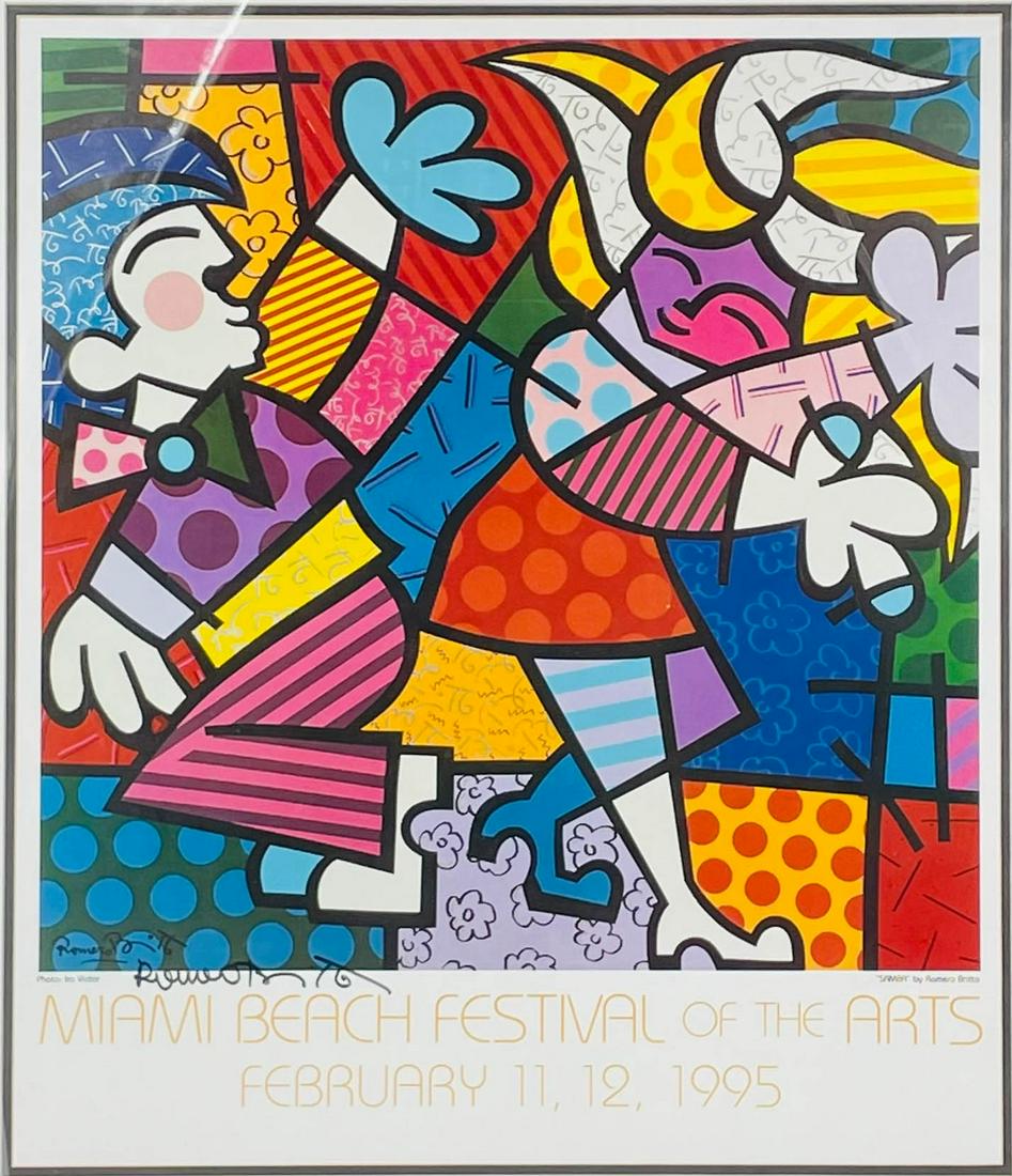 Romero Britto b.1963 Signed Miami Beach Art Poster (1 of 5)