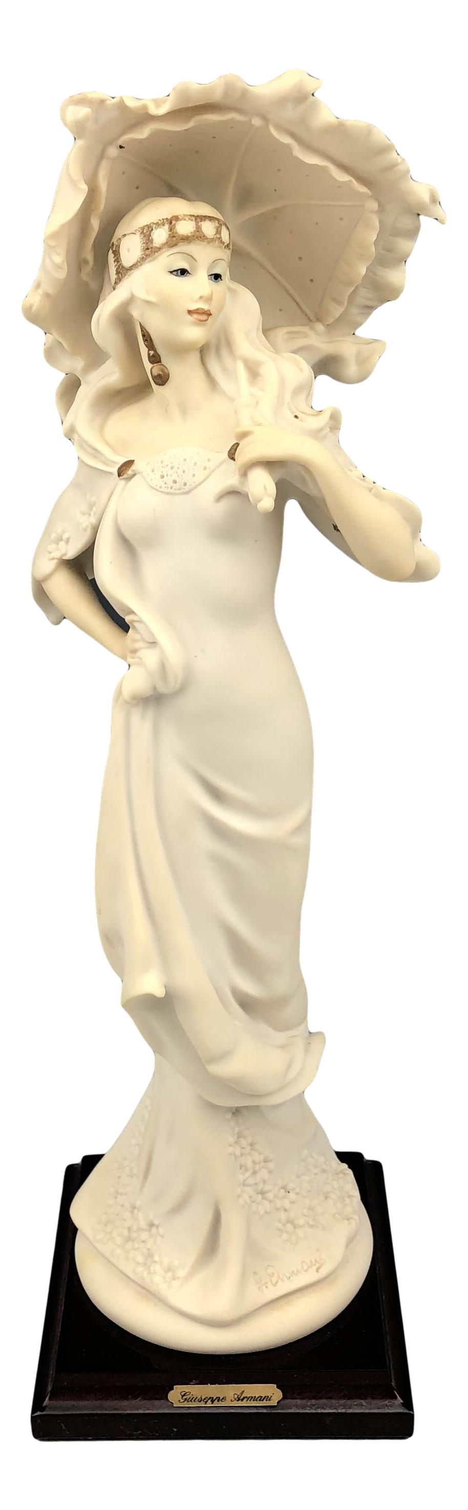 Giuseppe Armani Lady w/ Umbrella # 949F Figurine: Giuseppe Armani ( Italian, 1935 - 2006 ). Celebrated and internationally respected artist / designer and sculptor. Titled Lady with Umbrella #949F. Depicts a tall slender woman win a flowing gown spor