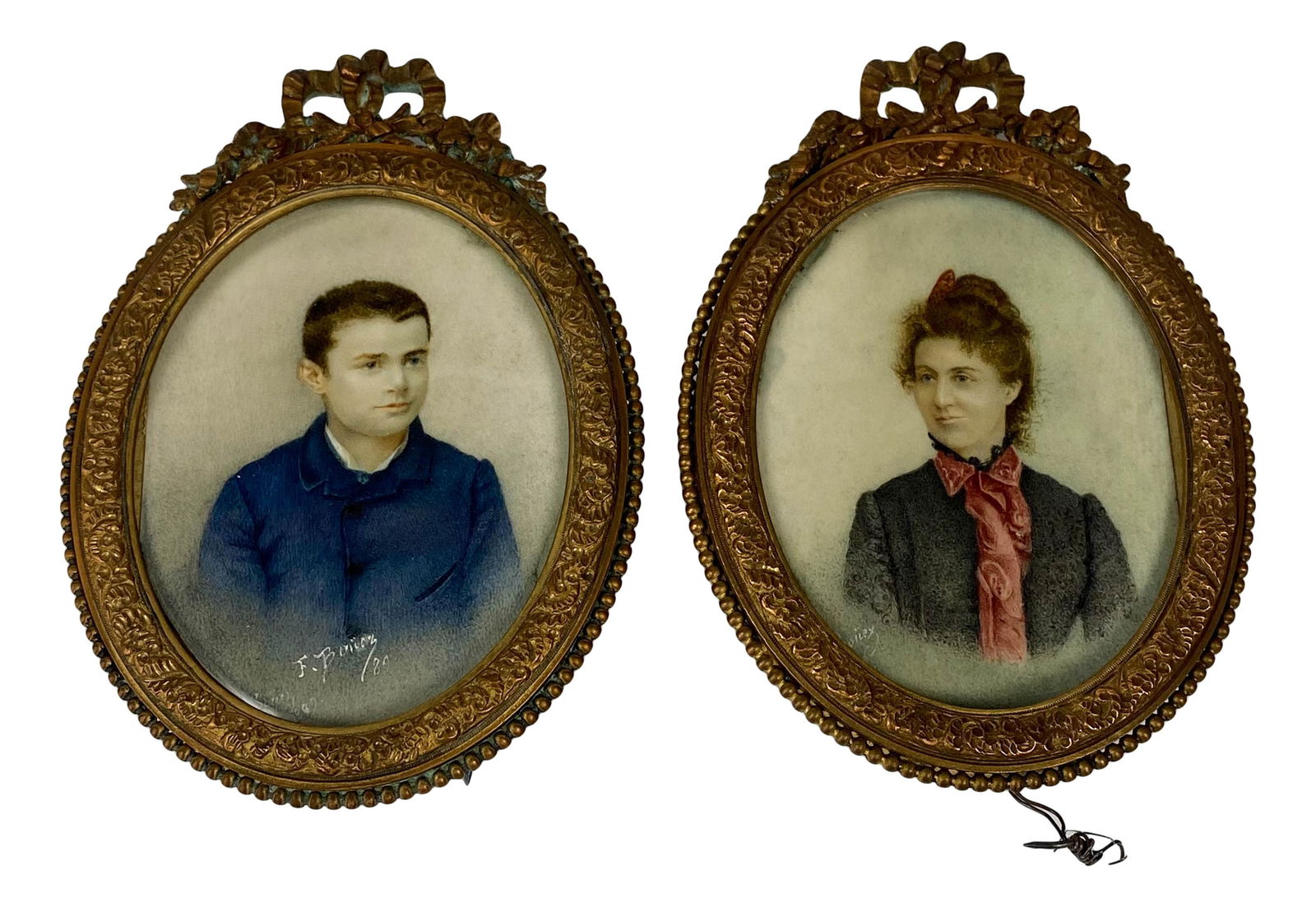 Antique Victorian (2) Miniature Portraits SIGNED (1 of 4)
