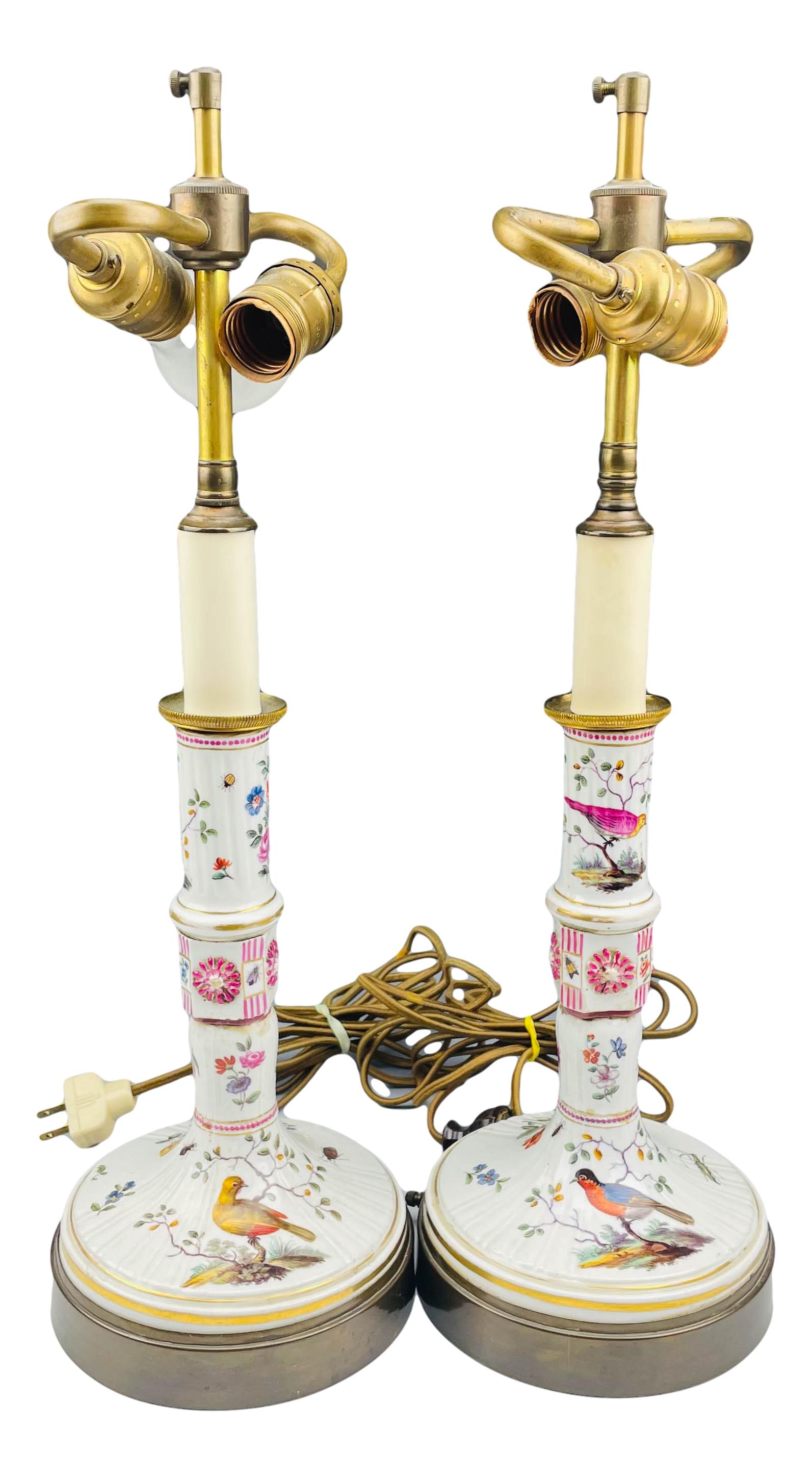 Antique Porcelain Painted Floral Bird Lamp Lot 2 (1 of 6)