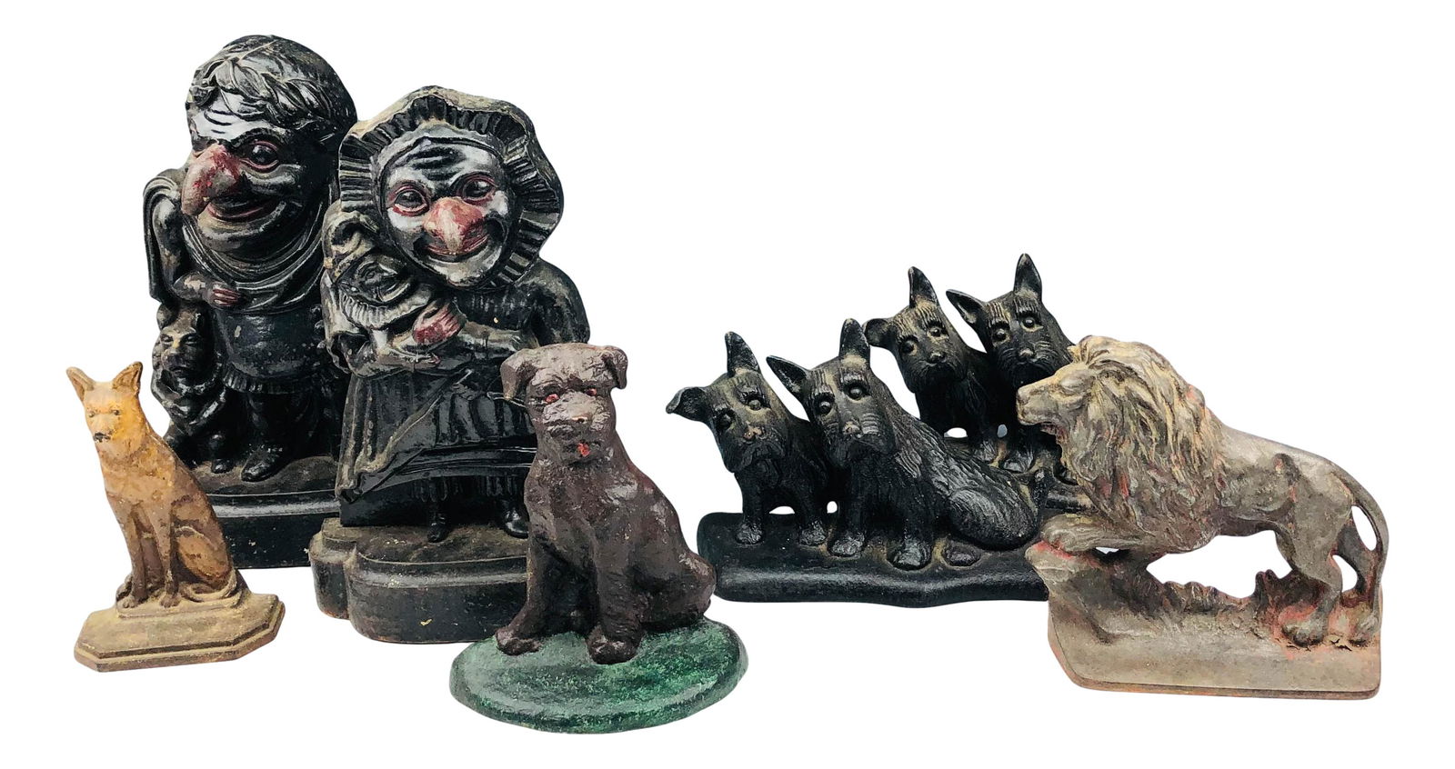 Antique Cast Iron Lion Dog Punch Judy Doorstop LOT (1 of 5)