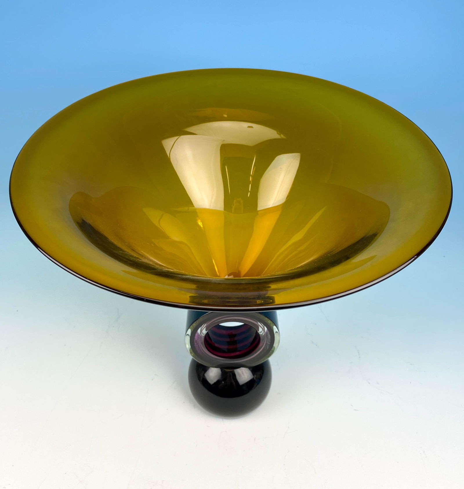 Modern Art Glass Pedestal Bowl Vase Centerpiece (1 of 7)