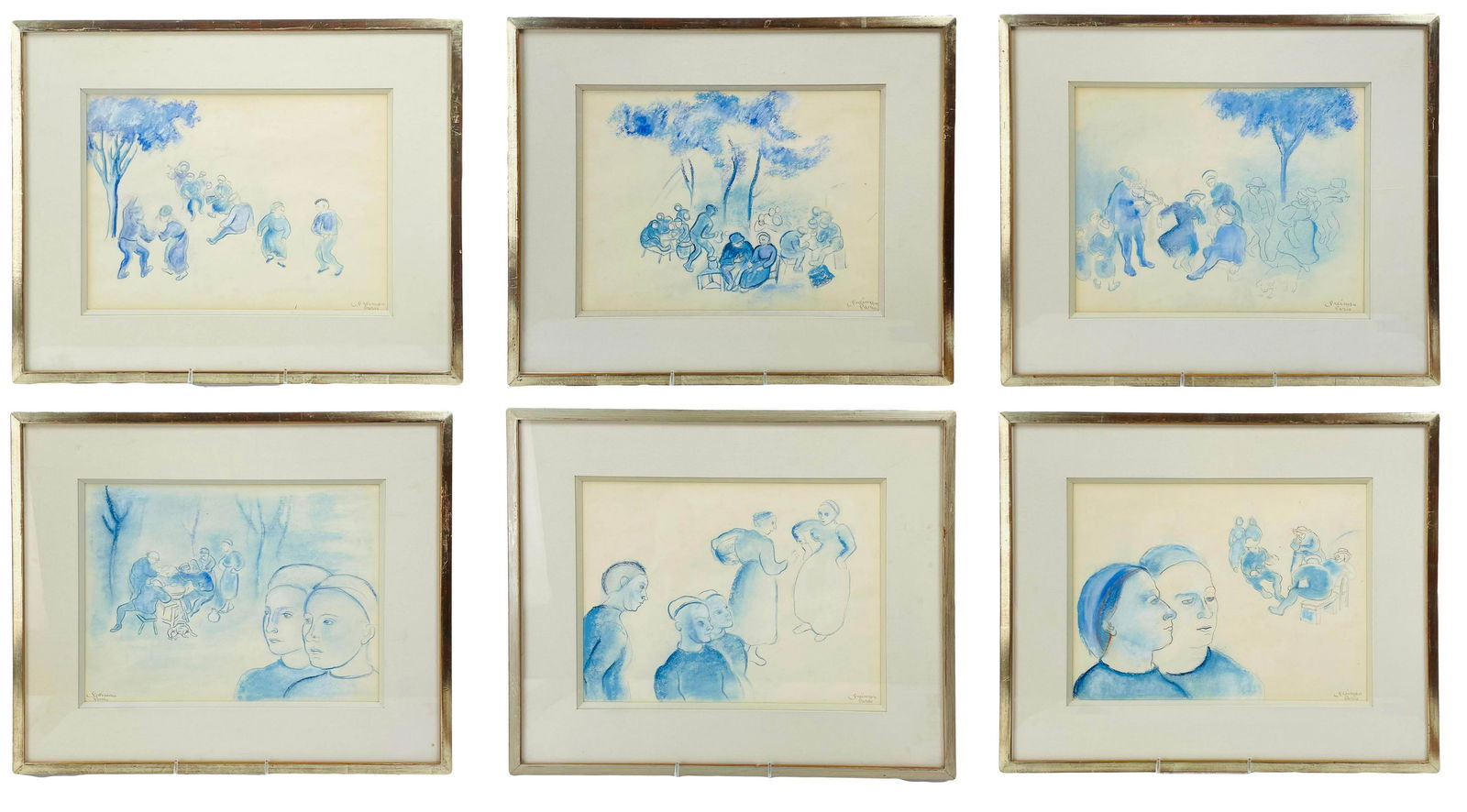 6 Lillian Freiman 1908-1986 Mixed Media Paintings (1 of 10)