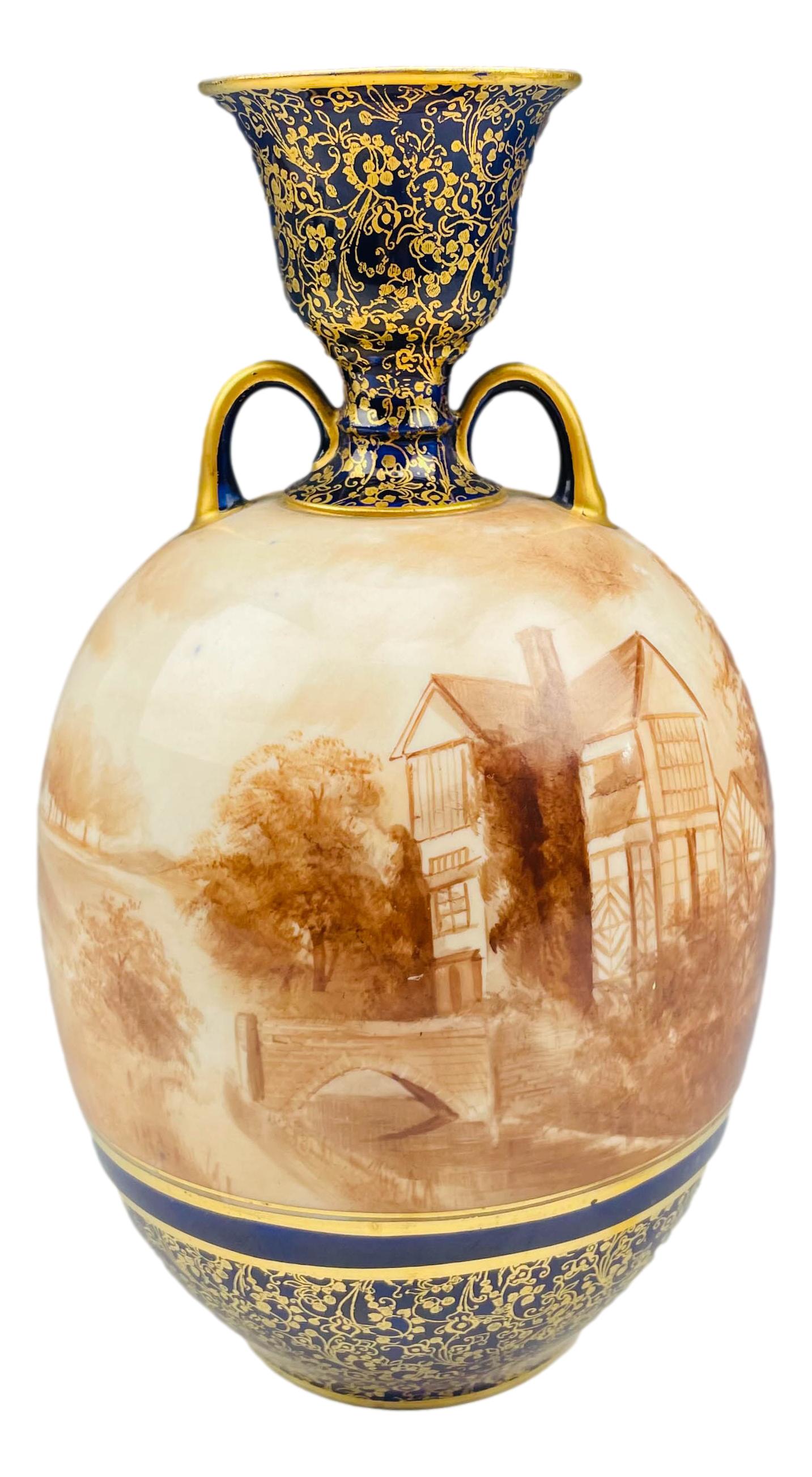 Doulton Burslem Cottage Landscape Porcelain Vase (1 of 4)