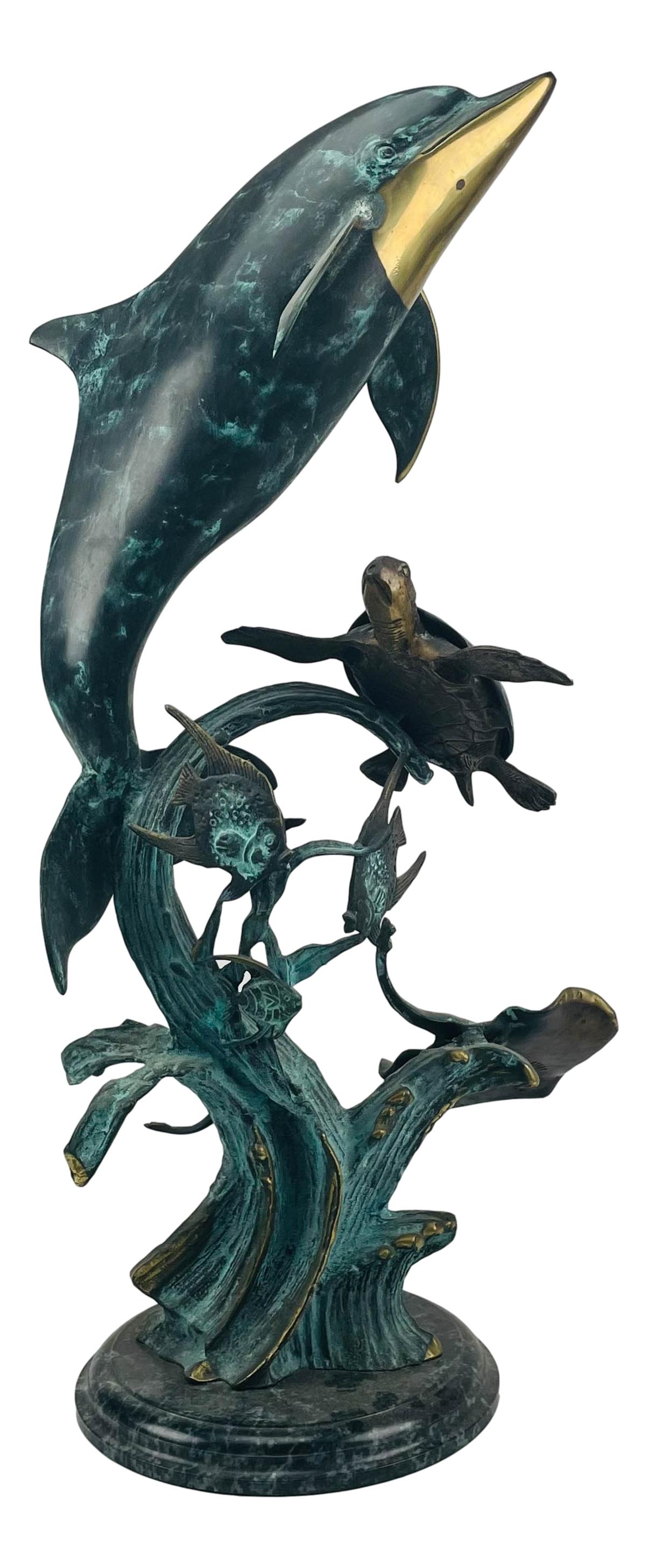 Bronze Dolphin Sea Turtle Ray Fish 30" Sculpture (1 of 4)
