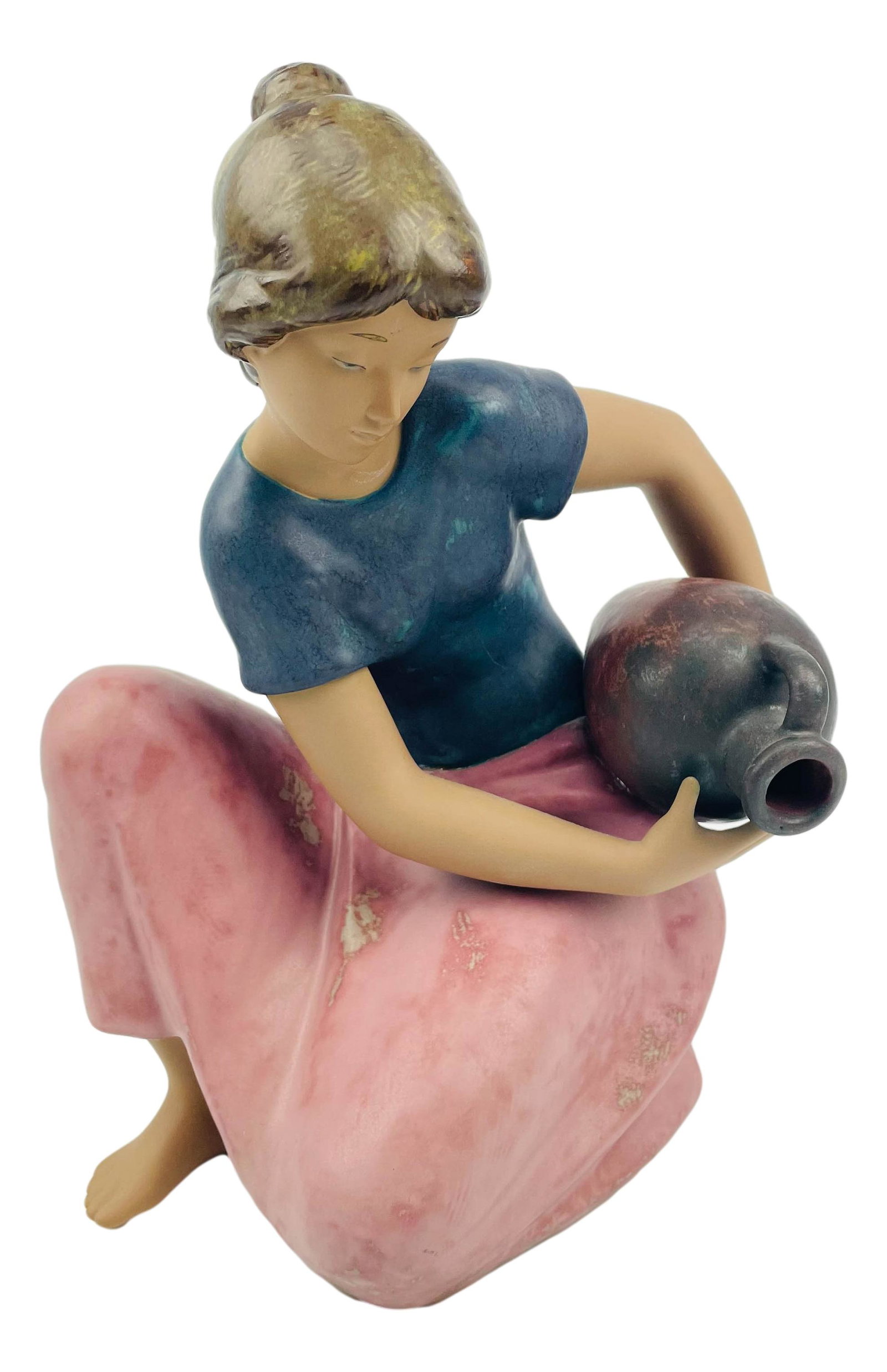 LLadro Young Water Girl Gres Porcelain Figurine: Designed by sculptor : Javier Malavia. Model number : 2336. Issued : 1996. Finish : Gres. Signed ~ stamped with the blue tulip flower Lladro Handmade in Spain Daisa 1995 with impressed model number. D
