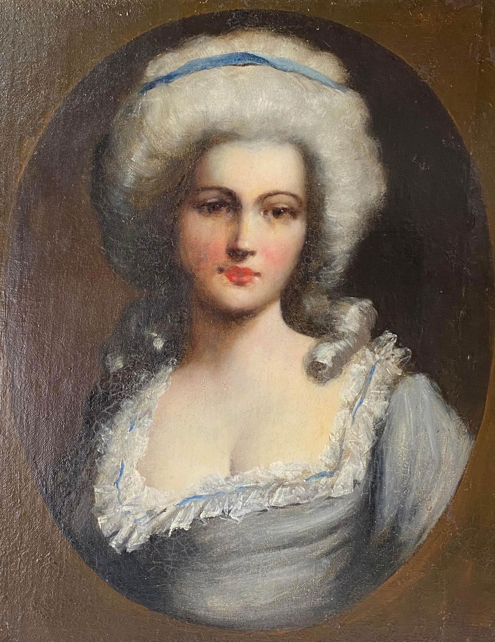 Antique 18th/19C Wig Lady Portrait Oil Painting (1 of 4)