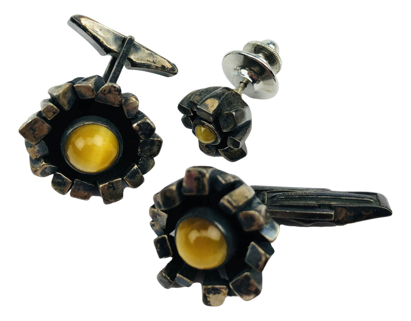 Sterling Yellow Star Sapphire Cufflinks w/ Tie Pin (1 of 2)