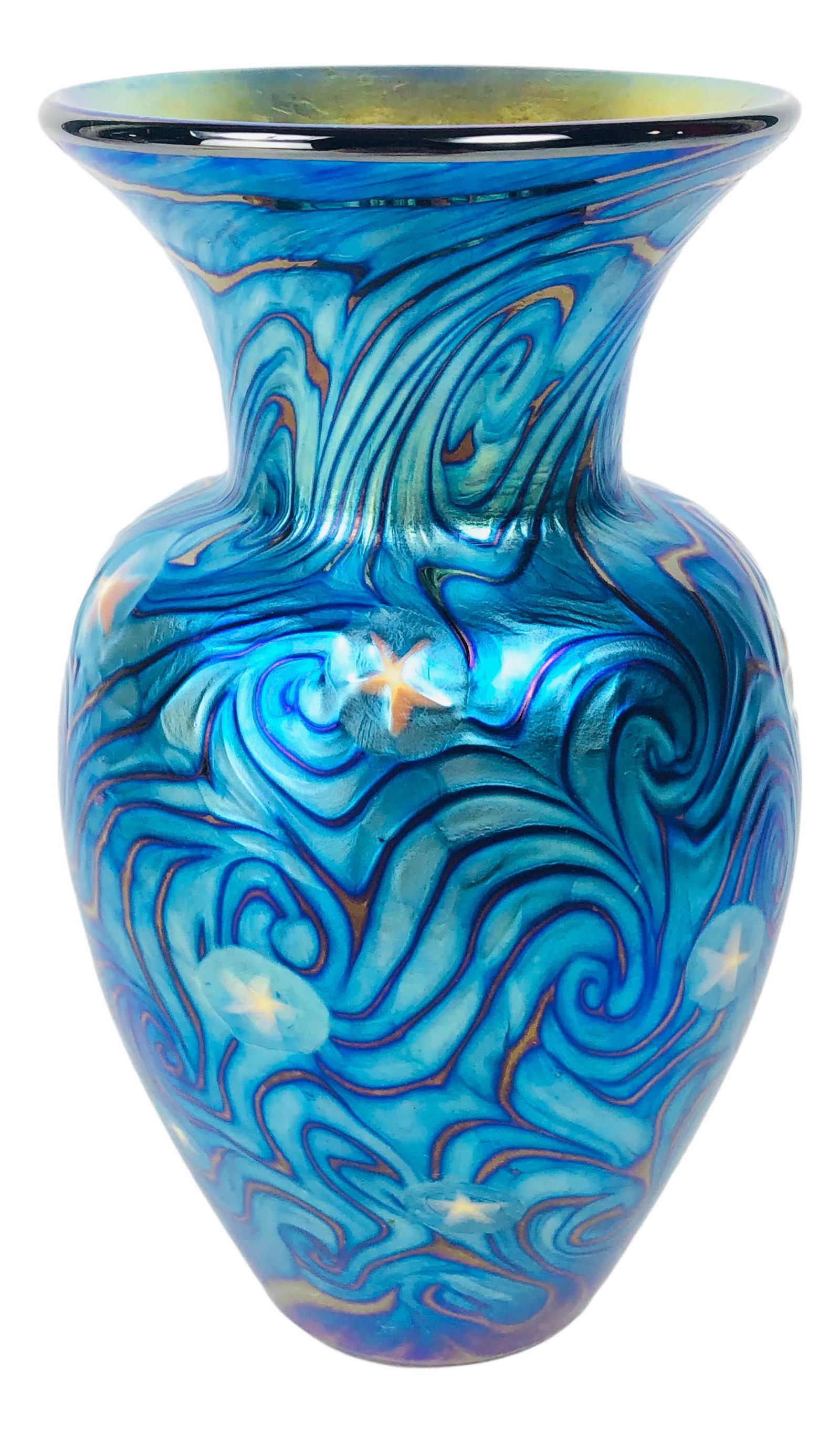 Lundberg Studio Art Glass EVENING STAR Blue Vase (1 of 4)
