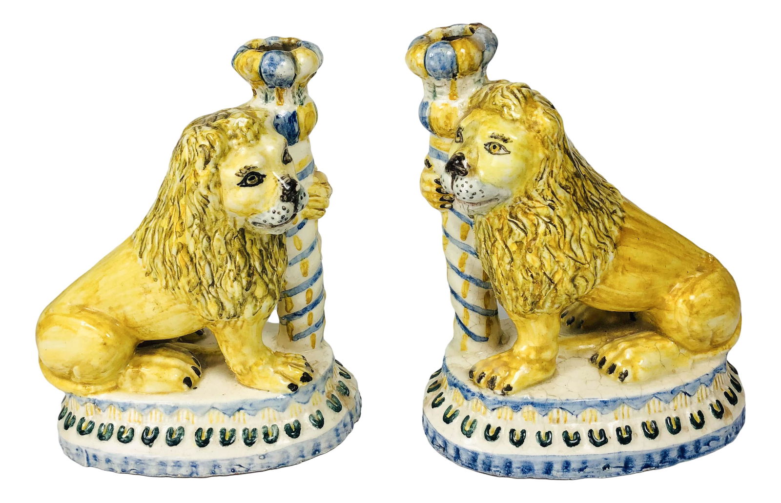 Antique Italian Ceramic Lion Candle Holder 2pc LOT (1 of 8)