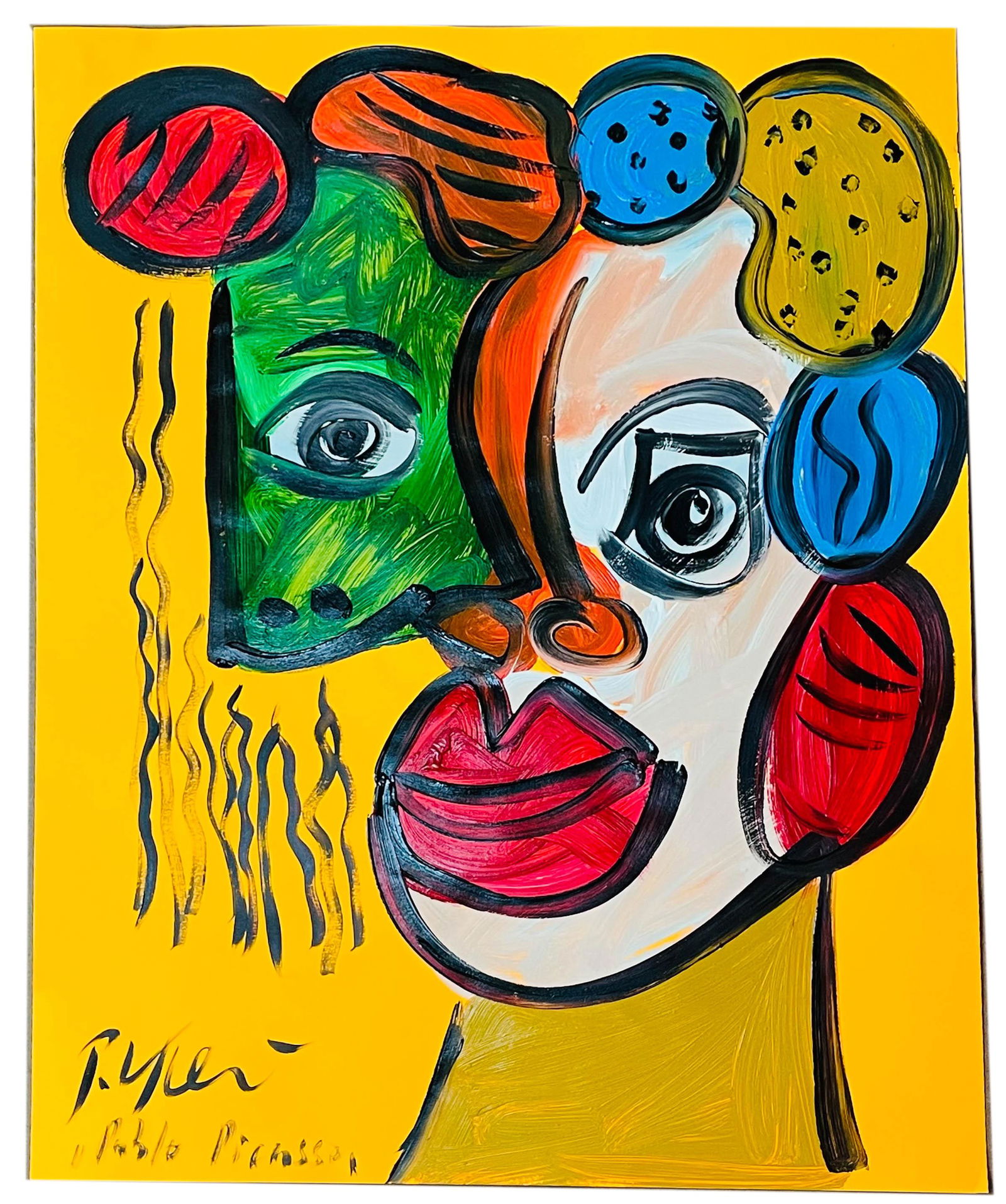 Peter Keil b1942 Pablo Picasso Portrait Painting: Peter Robert Keil (German / American, 1942) Neo-Expressionist oil on paper painting. Titled "Pablo Picasso" lower left and signed Peter Kiel above. Measures 28" x 22". Being sold as unframed. Conditio