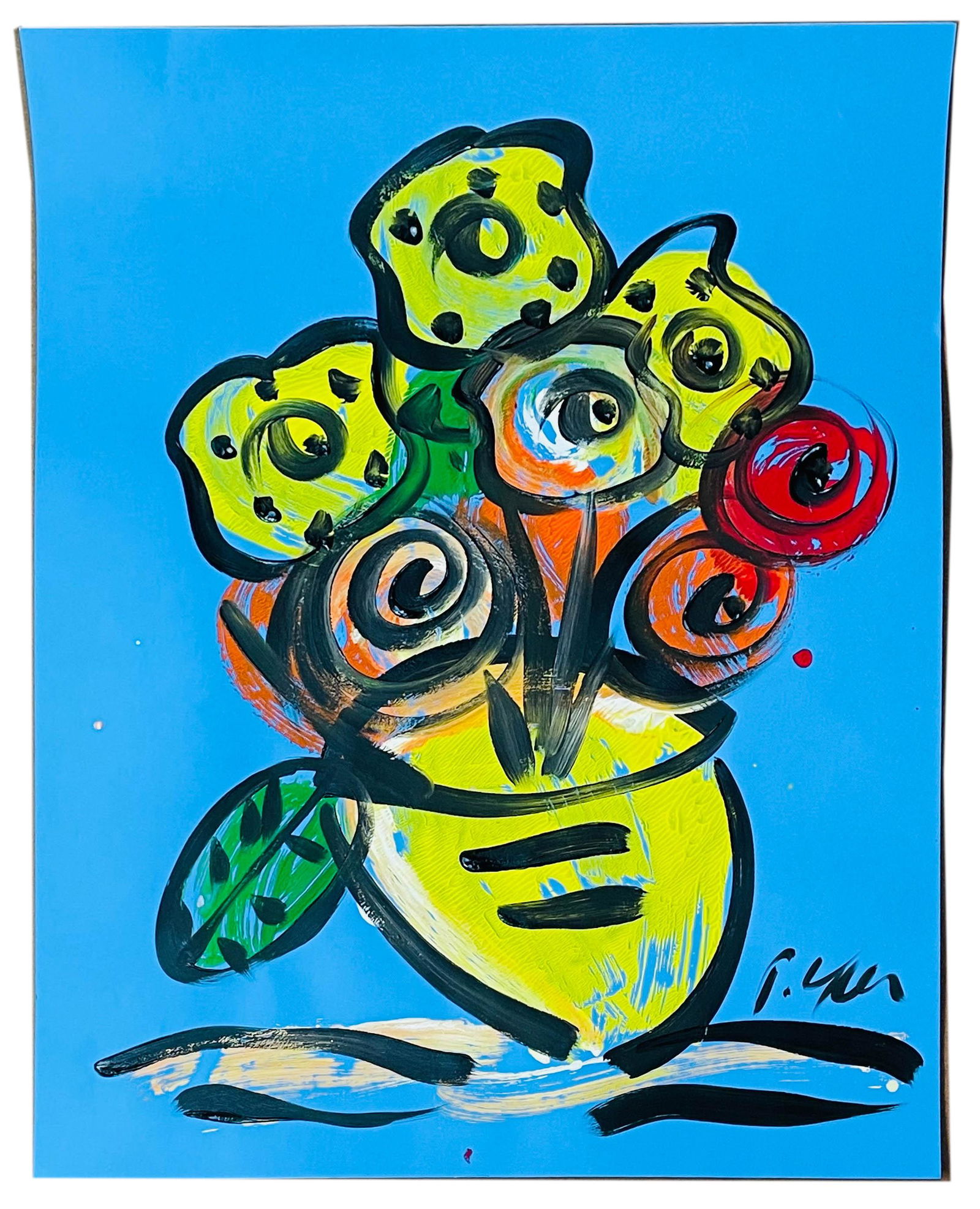 Peter Keil b1942 Still Life Flowers Oil Painting: Peter Robert Keil (German / American, 1942) Neo-Expressionist oil on paper painting. Measures 28" x 22". Signed lower right. Being sold as unframed. Condition: Good overall condition having surface we