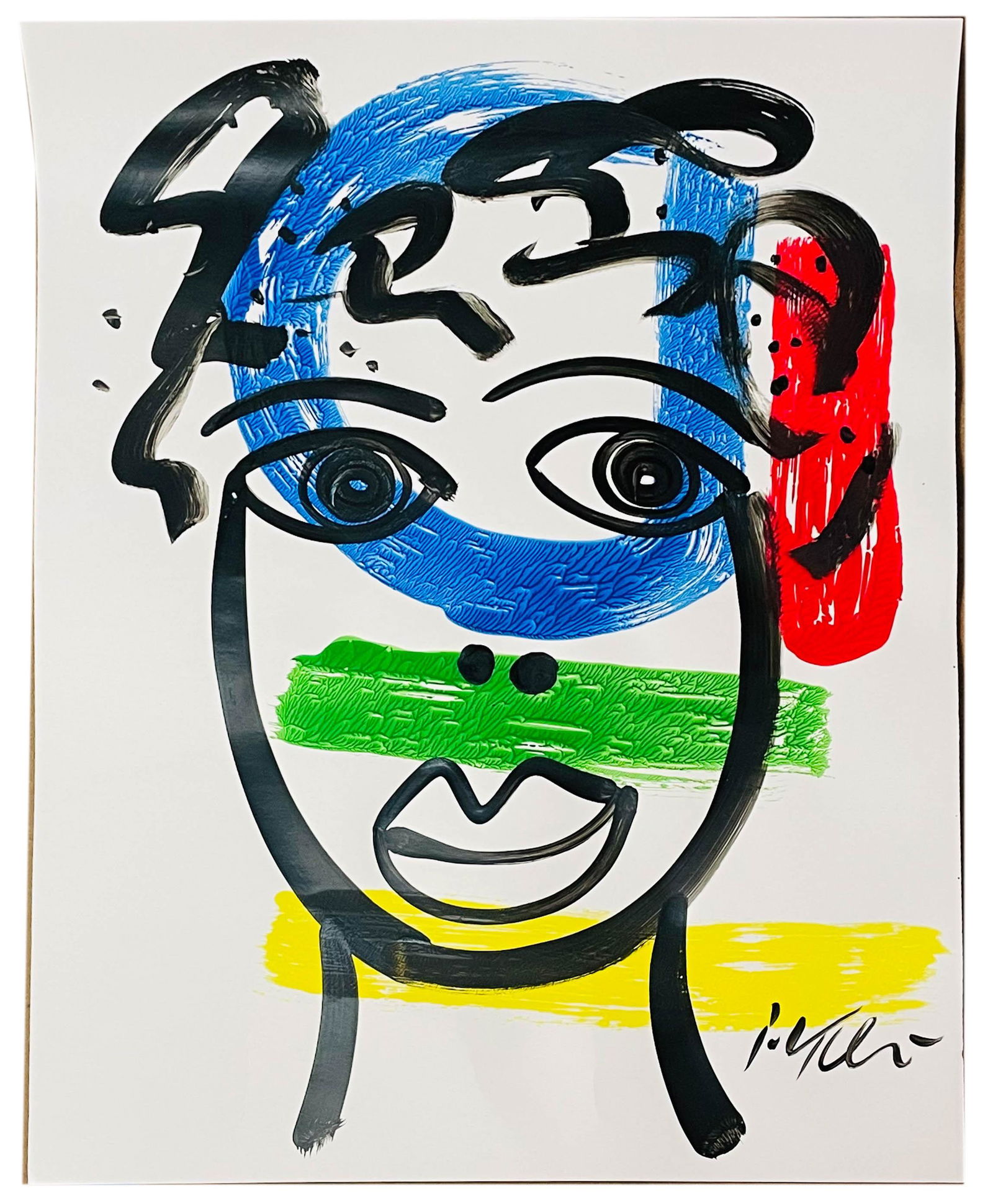 Peter Keil b1942 Abstract Portrait Oil Painting: Peter Robert Keil (German / American, 1942) Neo-Expressionist oil on paper painting. Measures 28" x 22". Signed lower right. Being sold as unframed. Condition: Good overall condition having surface we