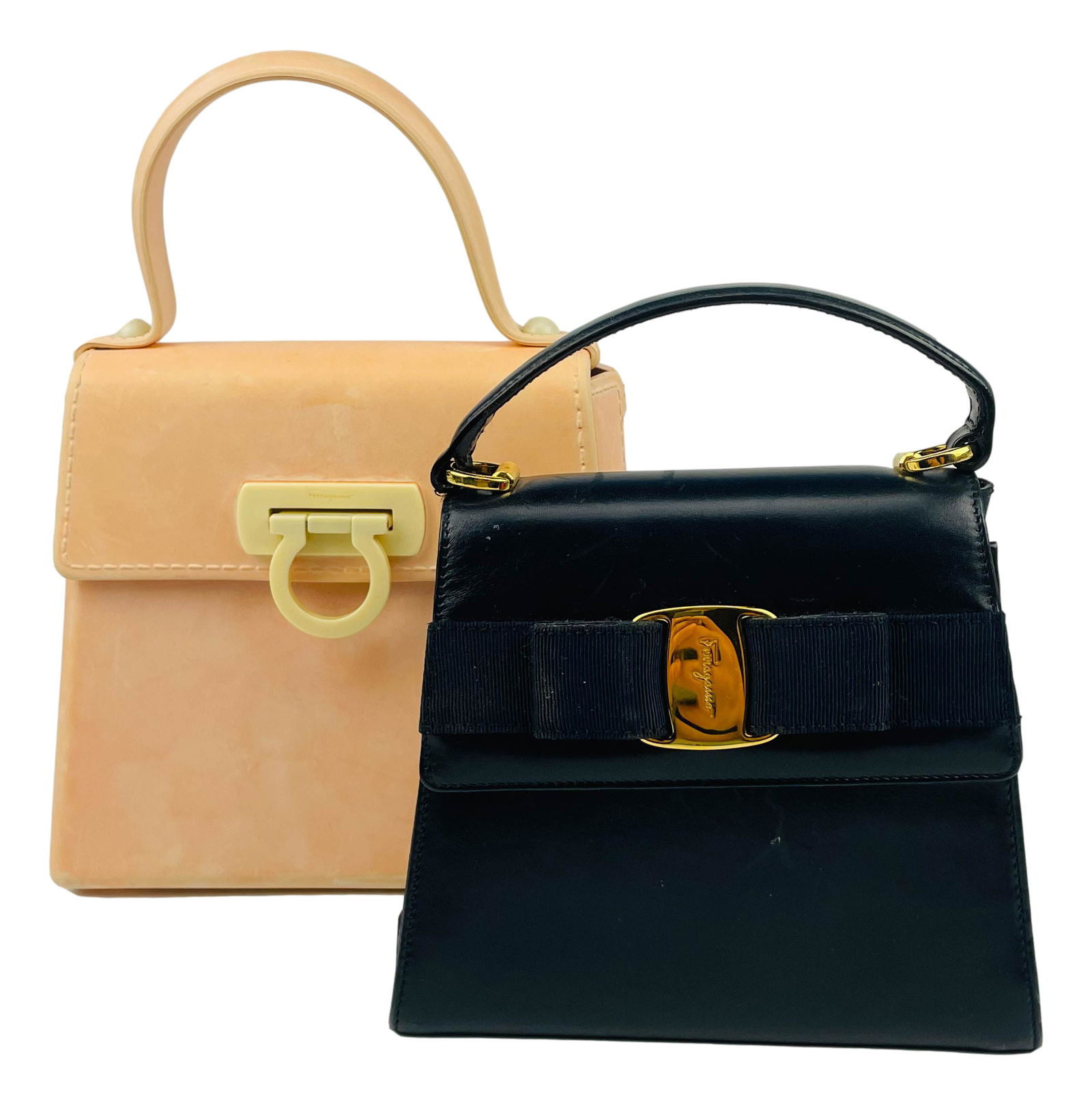 Ferragamo Black Leather & Peach Rubber Purse x 2 (1 of 5)