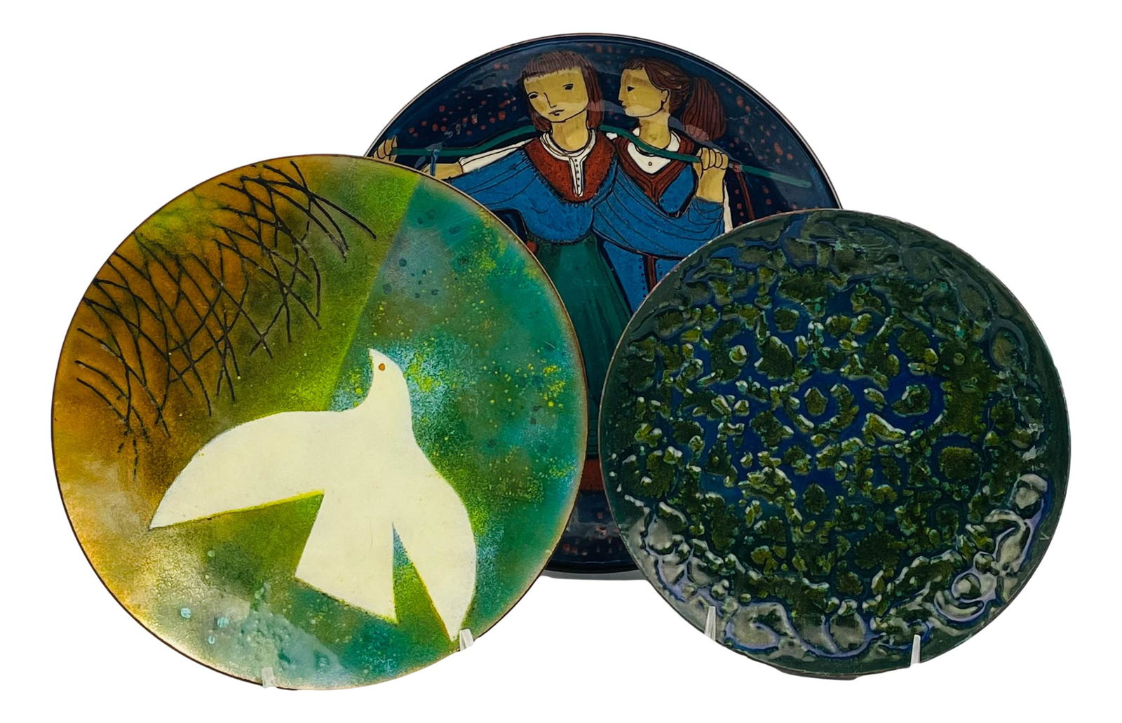 Enamel & Ceramic Pottery Mid Century Plate 3pc LOT (1 of 10)