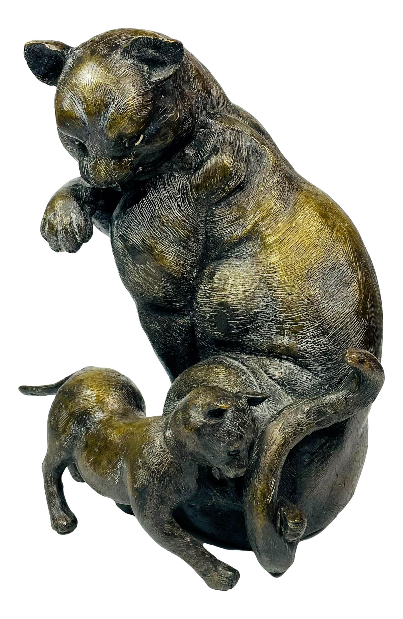 Bronze Mother Cat w Kitten Signed NLK Sculpture (1 of 5)