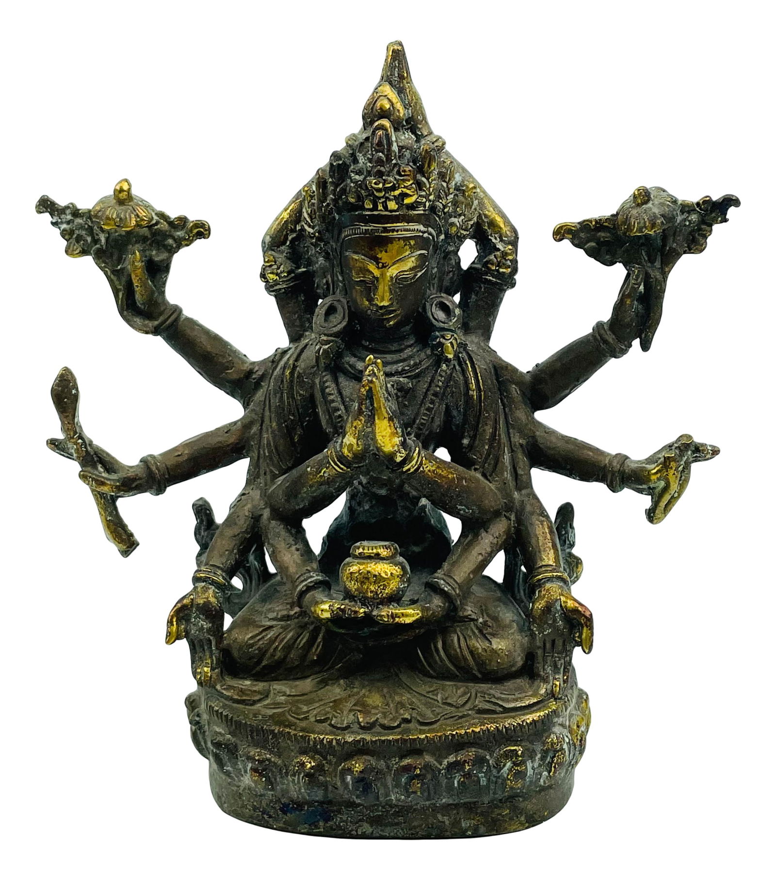Tibetan 12 Arm Buddhist Deity 6" Bronze Sculpture (1 of 5)