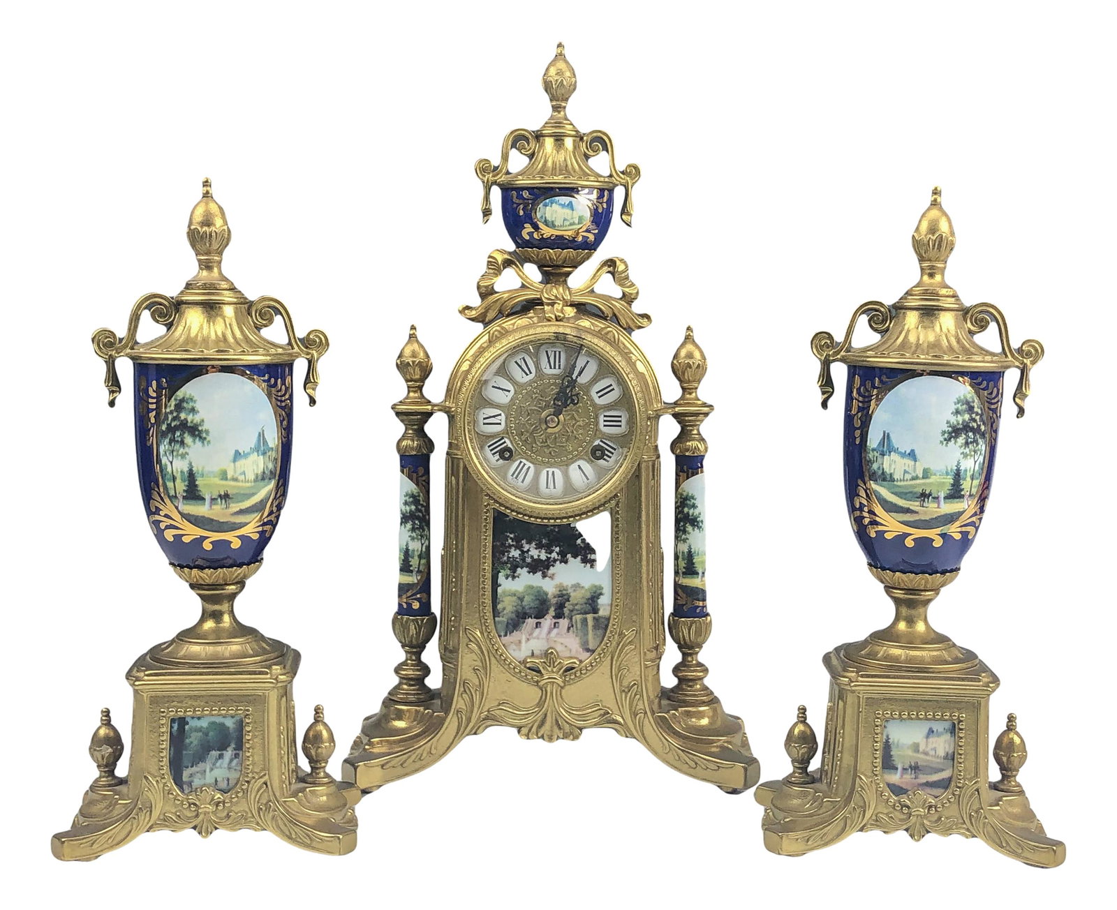 Antique French Dore Bronze & Porcelain Clock Set (1 of 14)