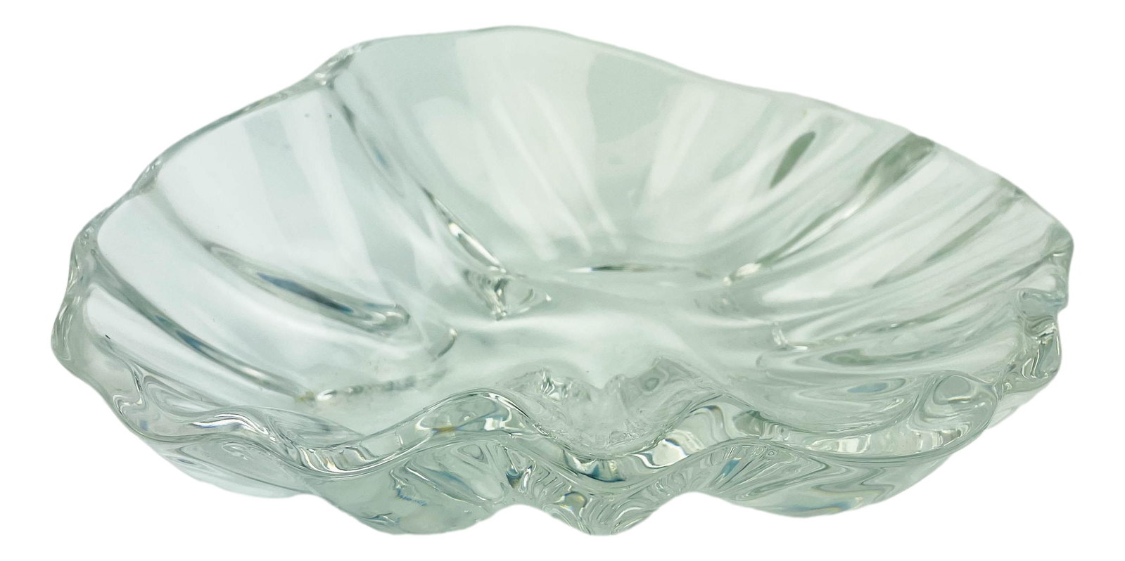 Baccarat Crystal Huitres Free Form 9" Serving Bowl: Solid thick walled and heavy French clear crystal art glass serving bowl. Pattern Huitres. Status : Retired. Free form nature inspired shape with scalloped like border. Measures 9" x 9". Signed ~ stam