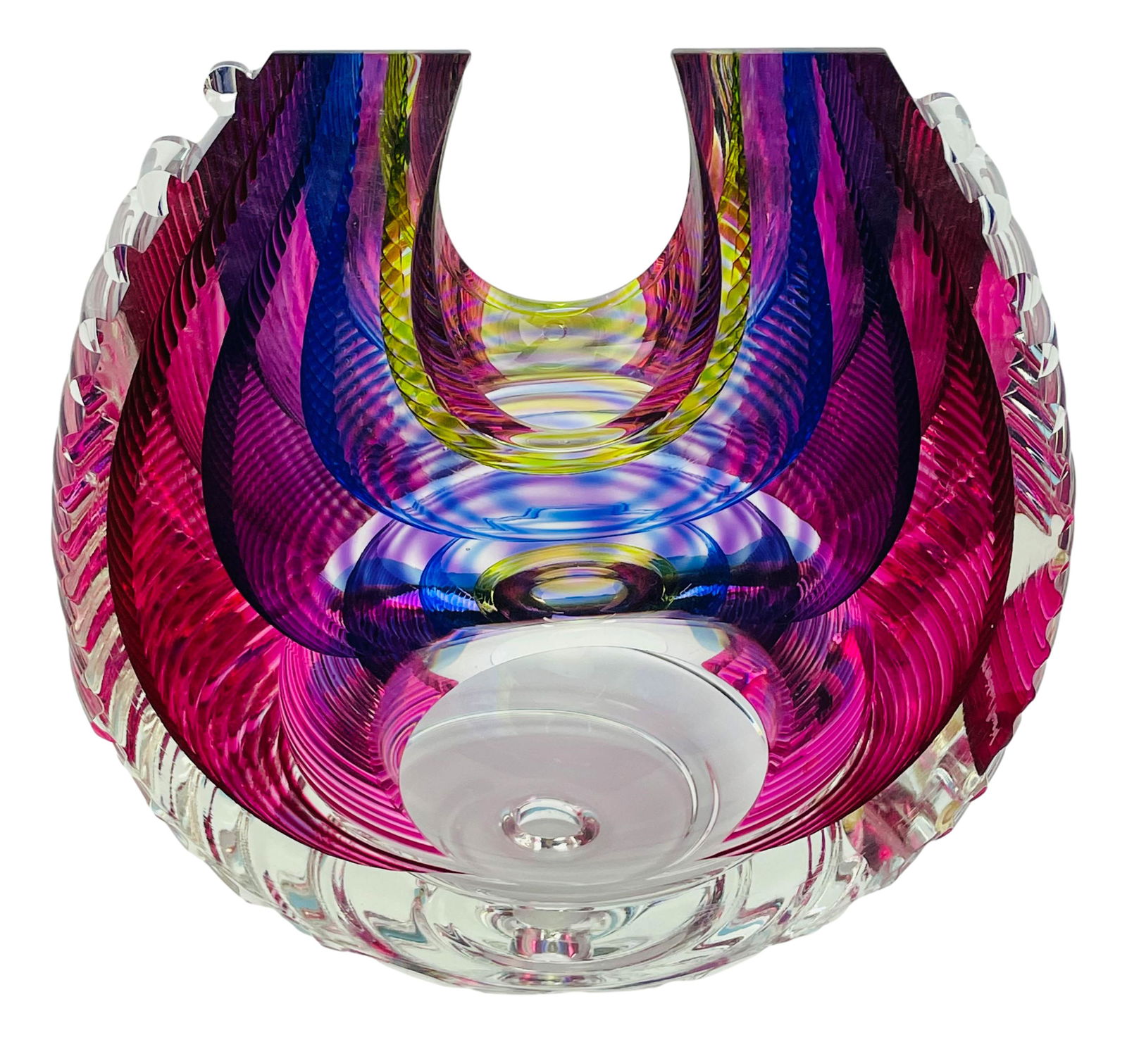 Michael David & Kit Karbler Cased Glass Sculpture: Kit Karbler & Michael David ( American, 20/21st Century ). Founders of Blake Street Glass ~ 1979. Their collaborative efforts feature contemporary modernist multi colored layered glass sculptures whic