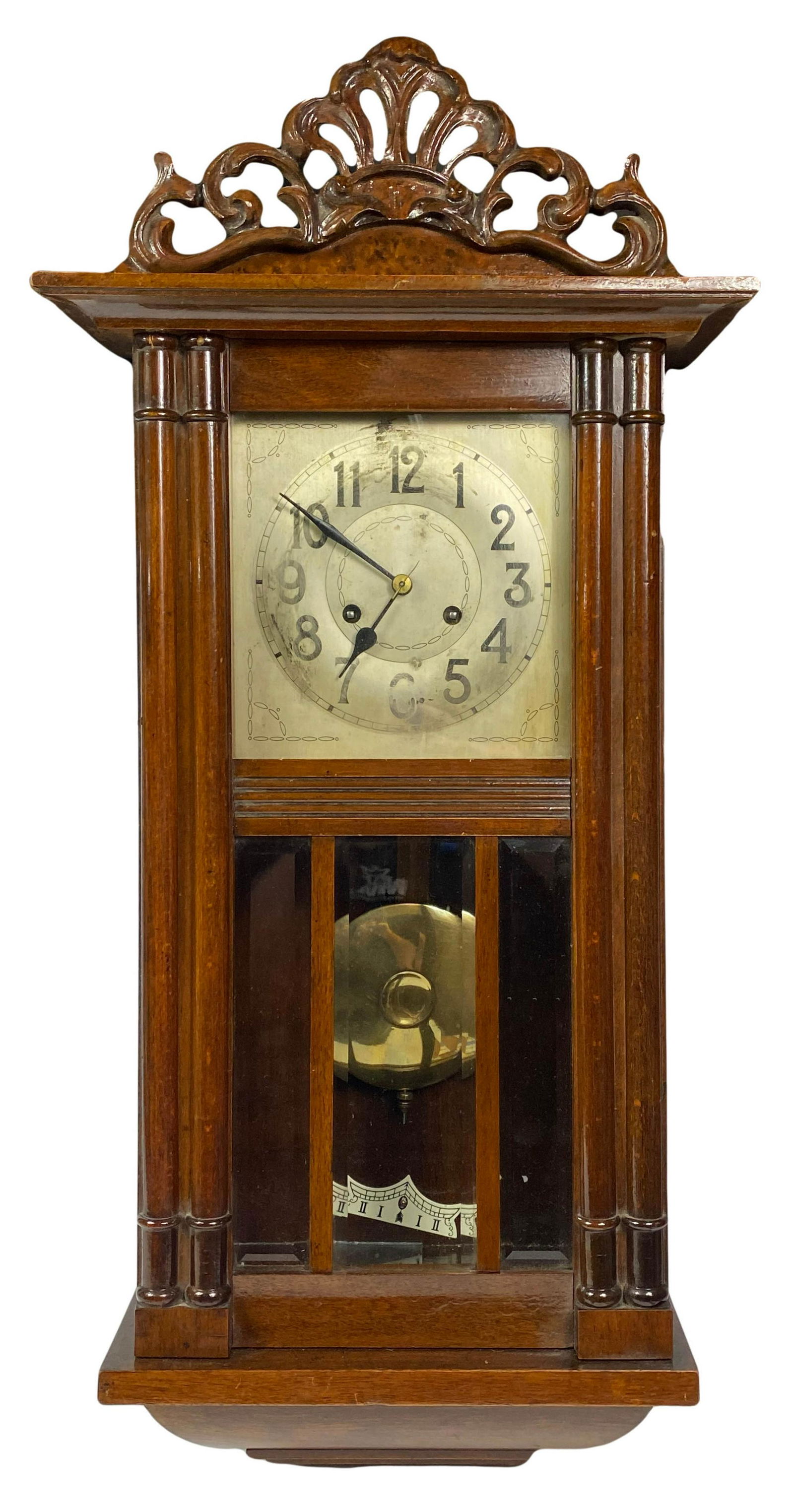 Antique Victorian Era Walnut Key Wind Wall Clock (1 of 5)