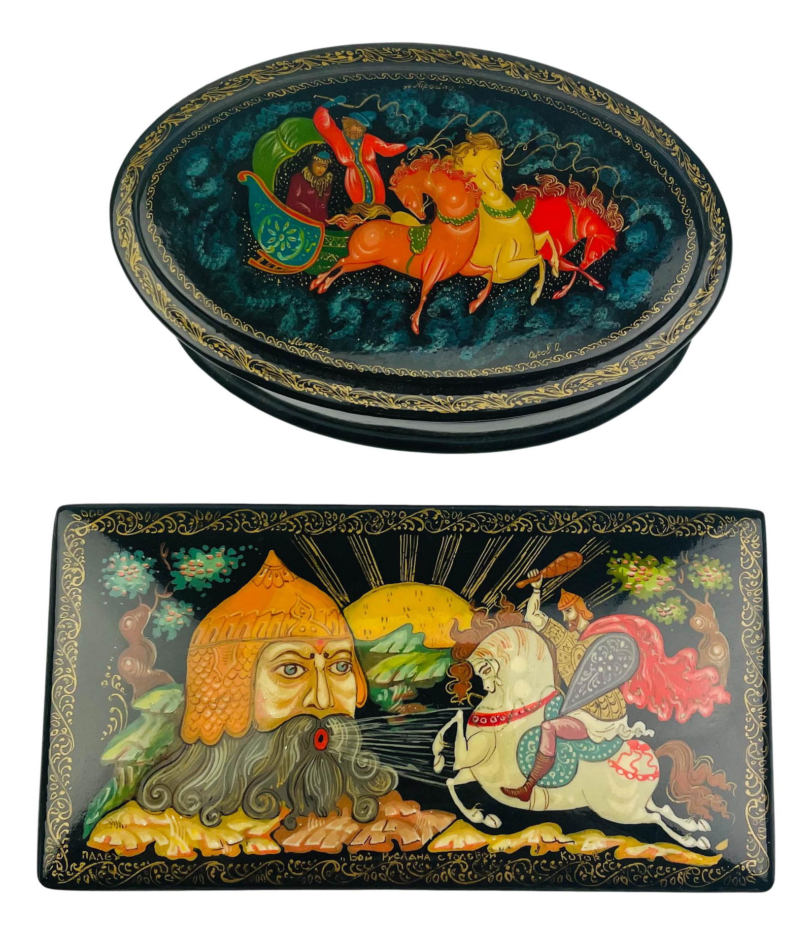Russian Folklore Fairytale Lacquered 2pc Box LOT (1 of 3)