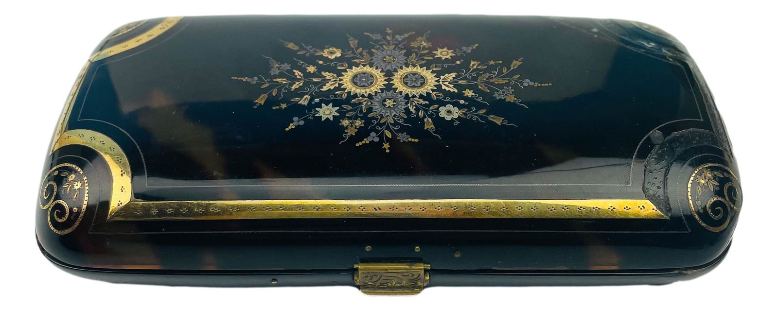 Antique Victorian Boulle w Inlaid Gold Hinged Box (1 of 3)