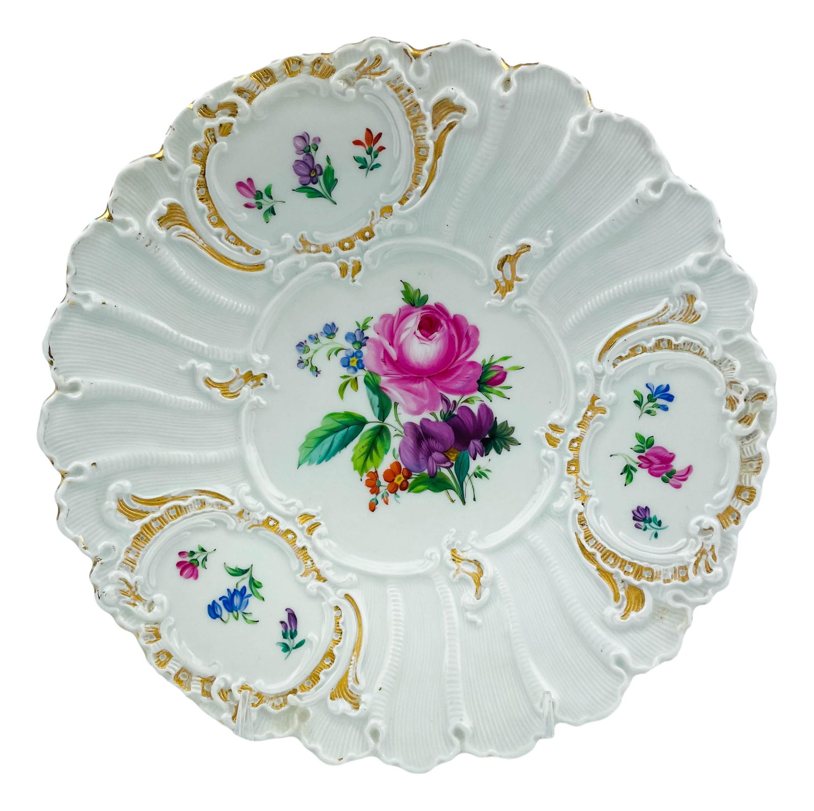 Meissen Rose Floral Gold Gilt 9" Porcelain Plate (1 of 3)