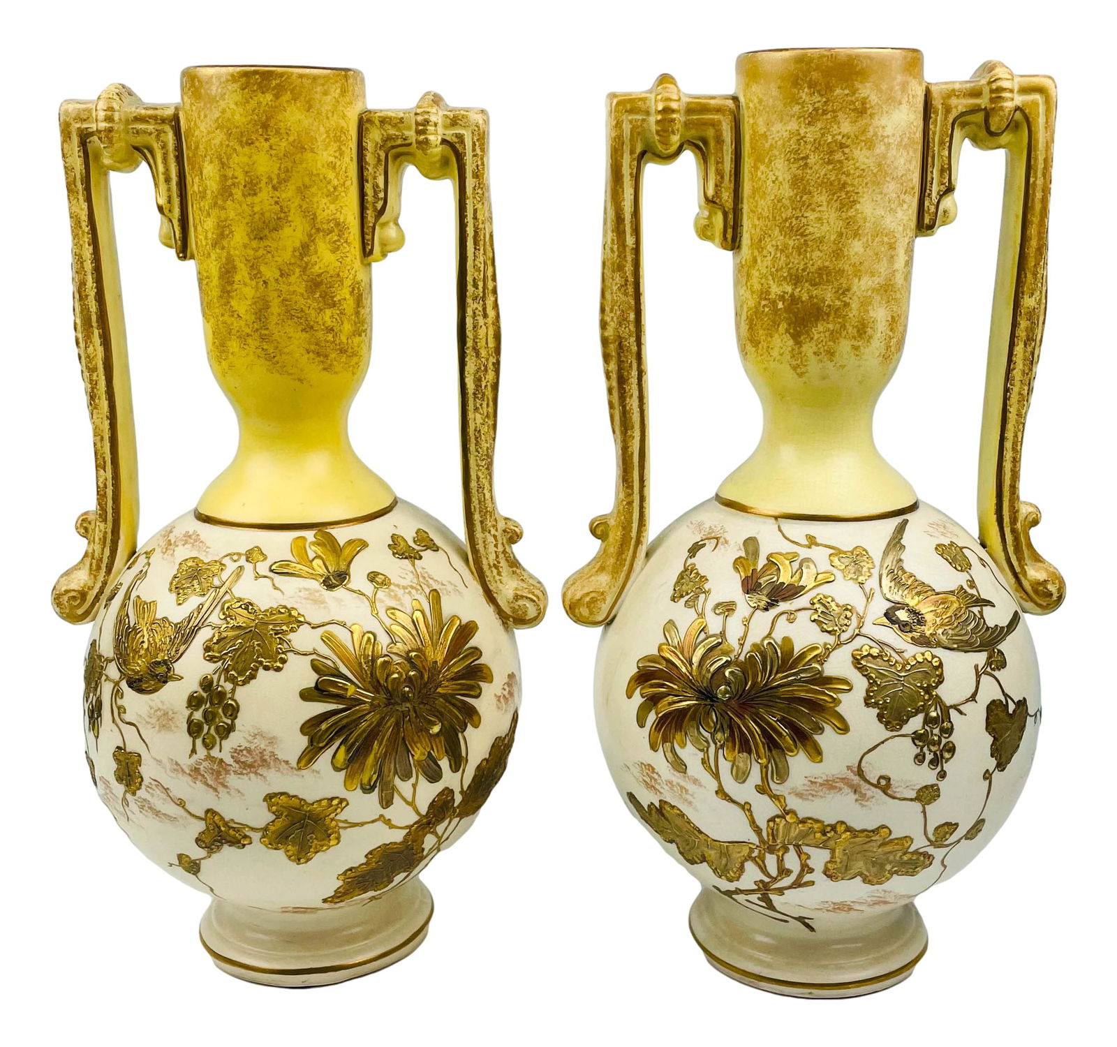 Antique Gold Gilt Floral Bird Porcelain Vase 2 LOT (1 of 3)