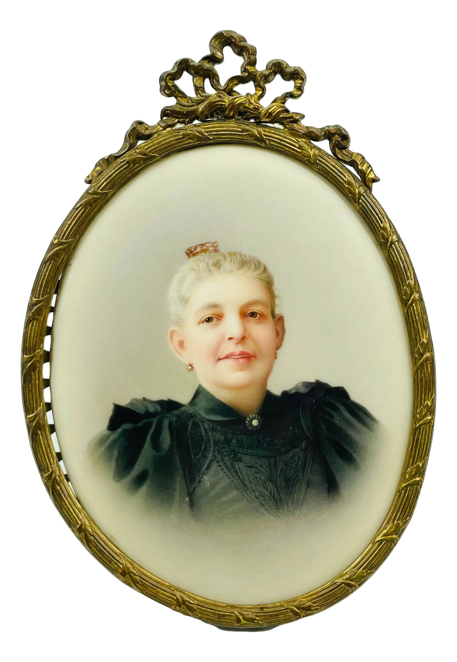 Antique Gilt Bronze Framed Porcelain Lady Portrait (1 of 5)