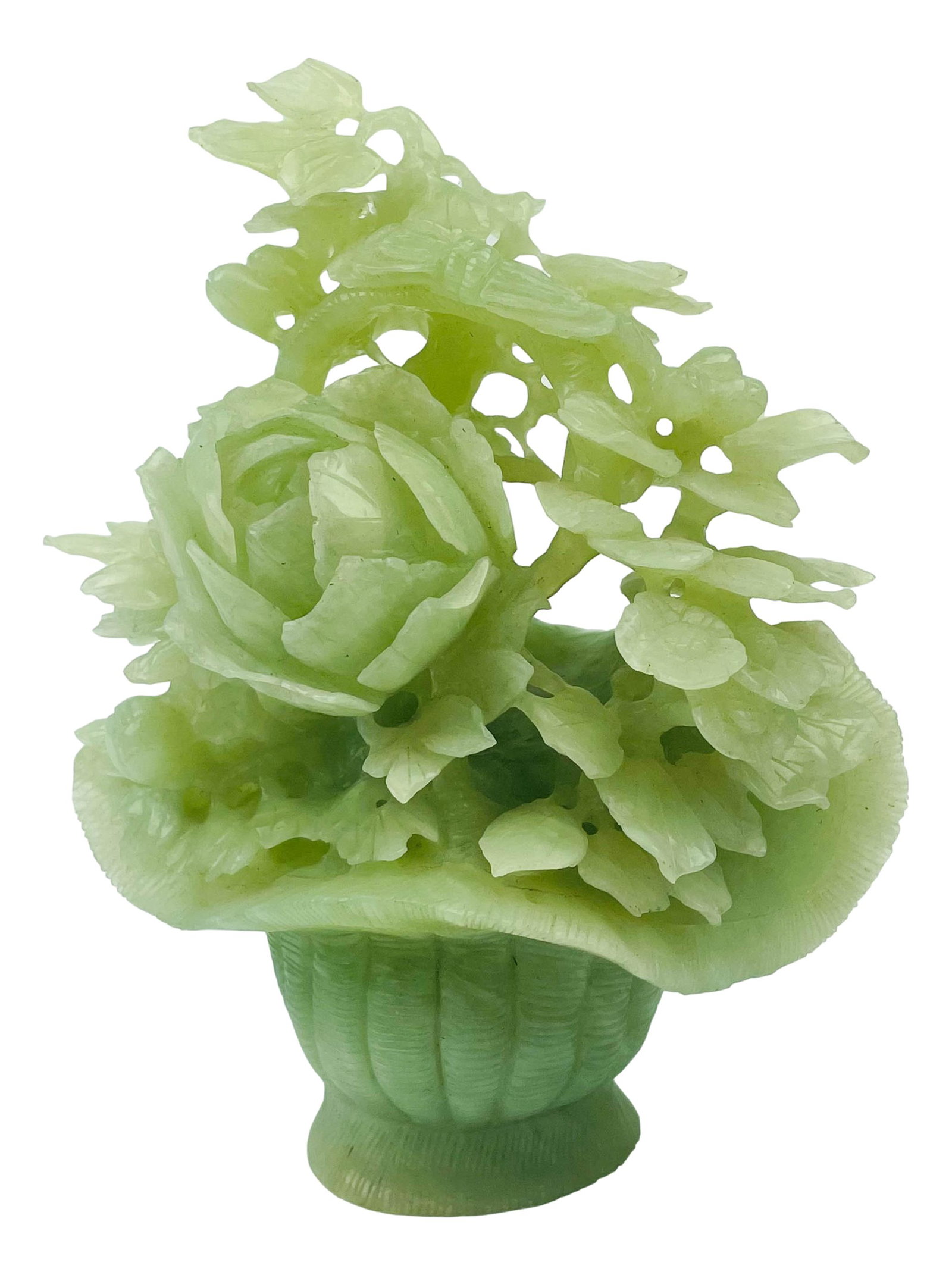 Chinese Carved Celadon Jade Flower Pot Sculpture (1 of 5)