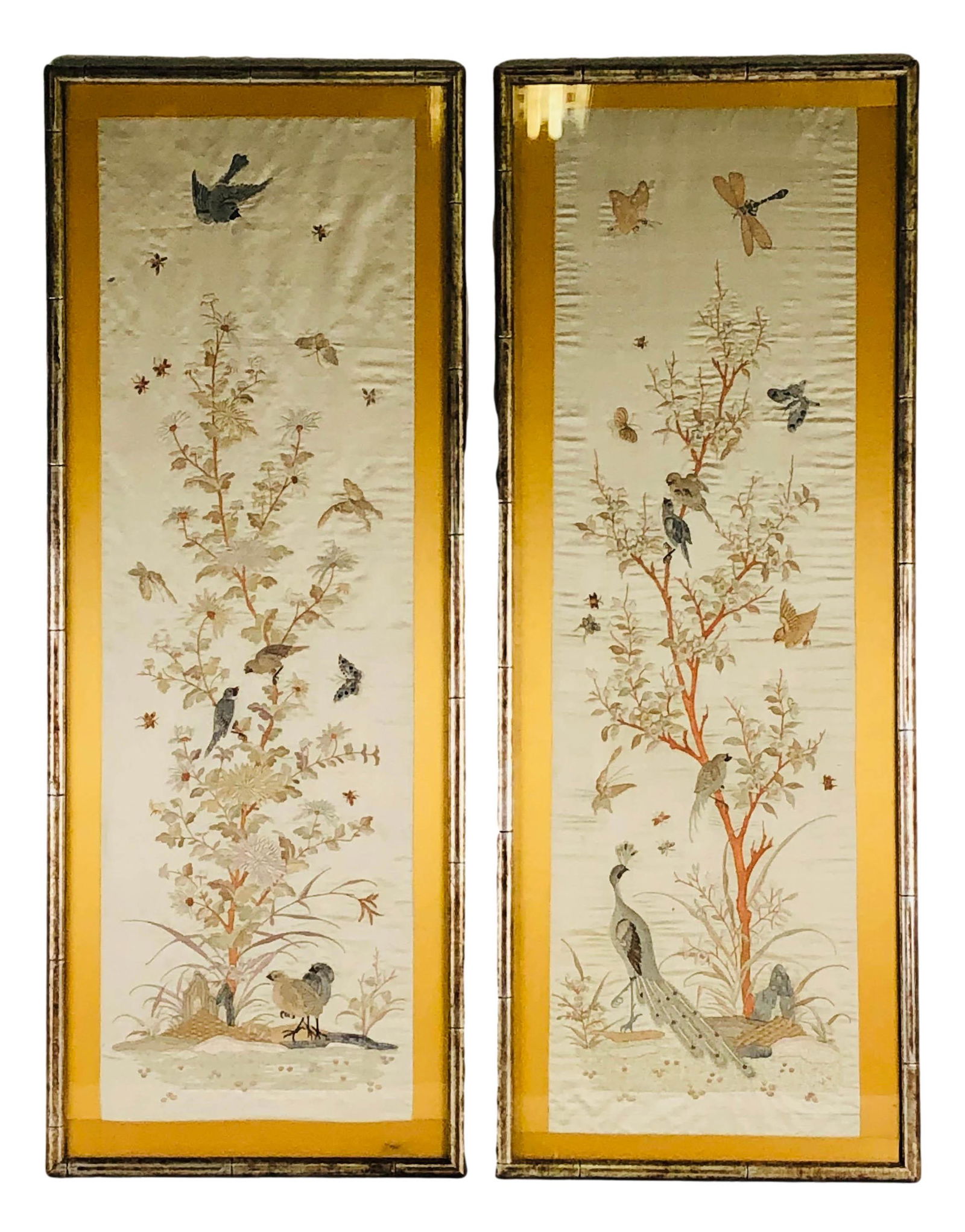 Japanese Pr Embroidered Bird Bug Framed Silk Panel (1 of 5)