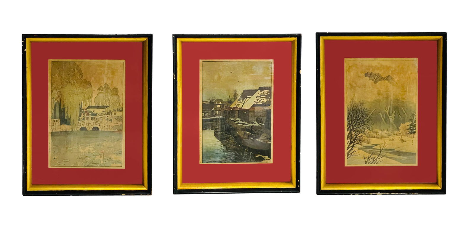 Japanese Landscape Scene Colored Woodblock 3pc LOT (1 of 14)