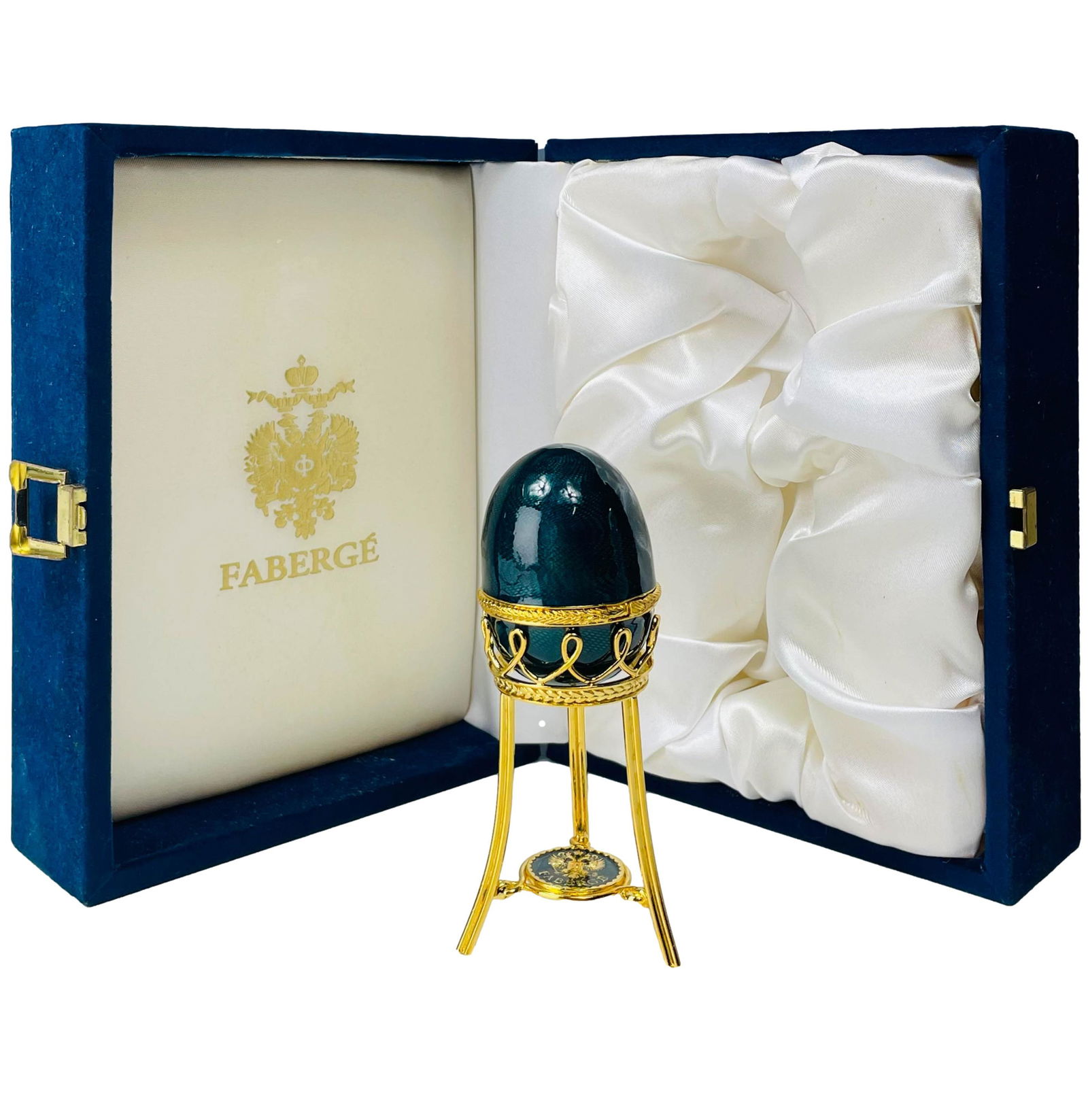 Faberge Green Guilloche Enamel Egg Duck Stand Box (1 of 5)