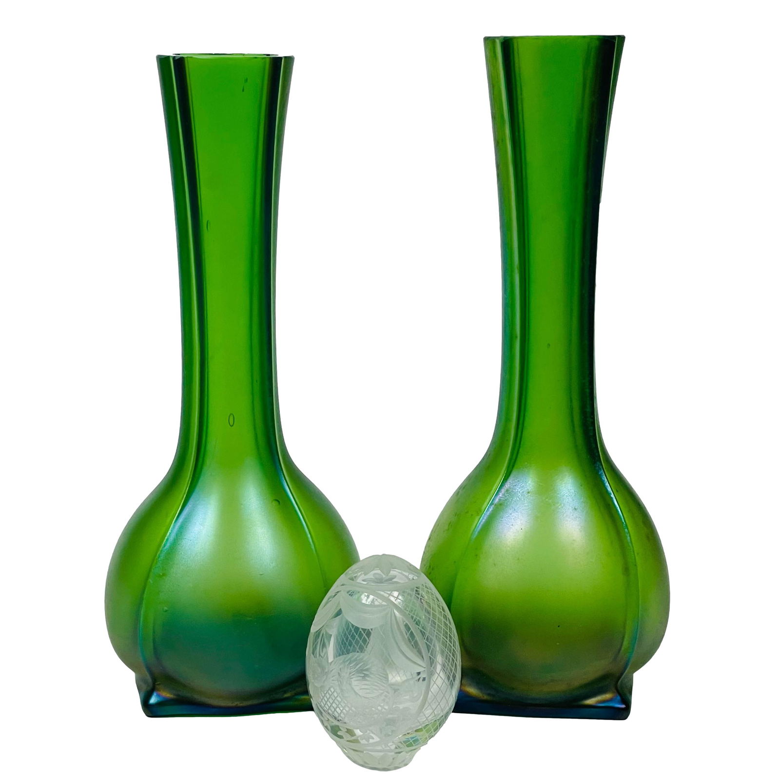 Faberge Etched Glass Egg w Box & Moser Style Vase (1 of 6)