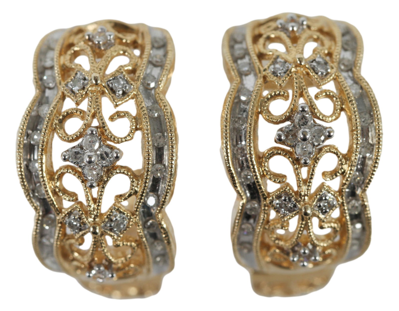 14K Gold & Diamond Pierced Filigree Earrings Pr (1 of 5)