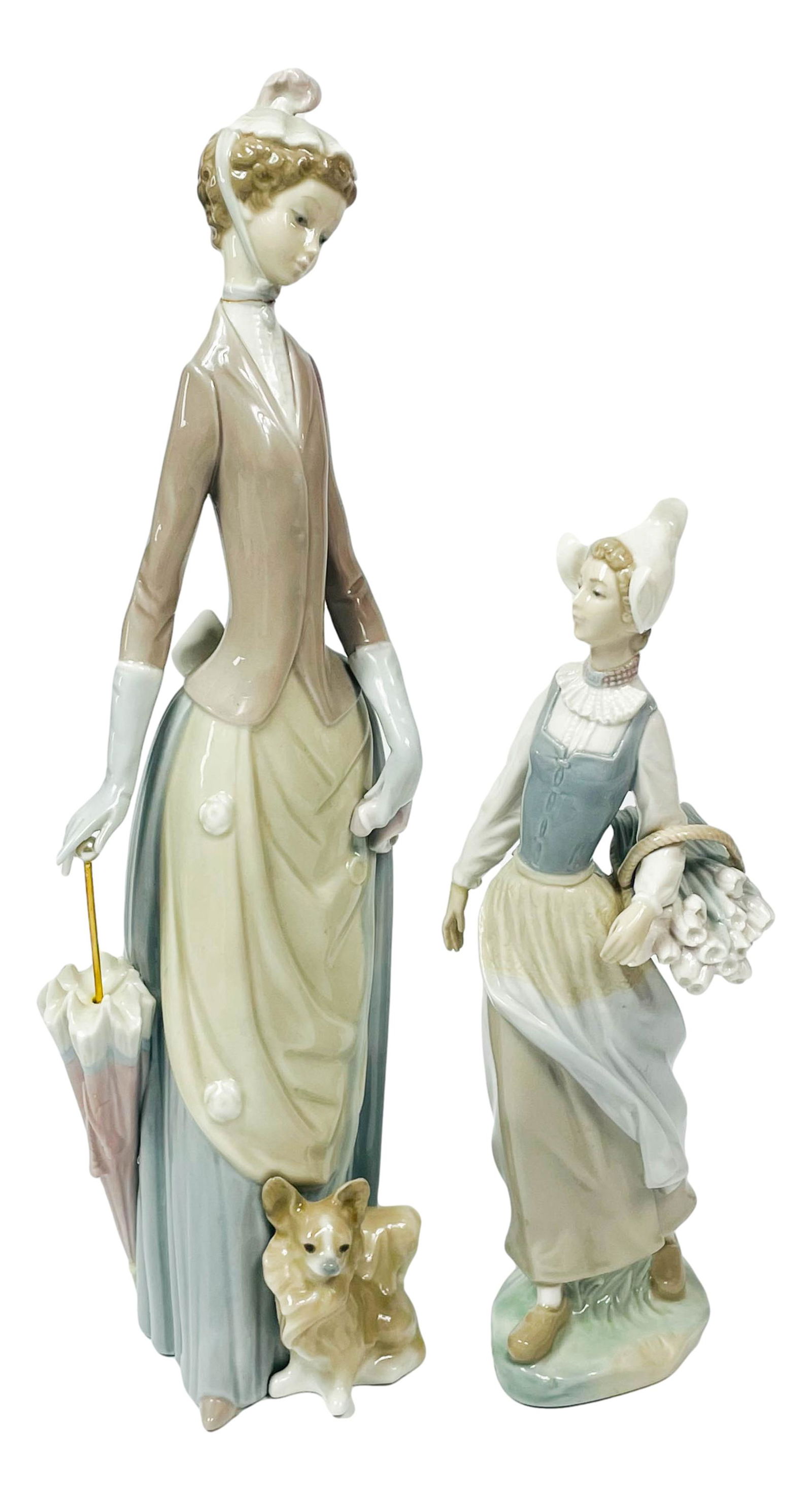 Lladro Woman w Dog & Dutch Girl Porcelain Figurine (1 of 4)